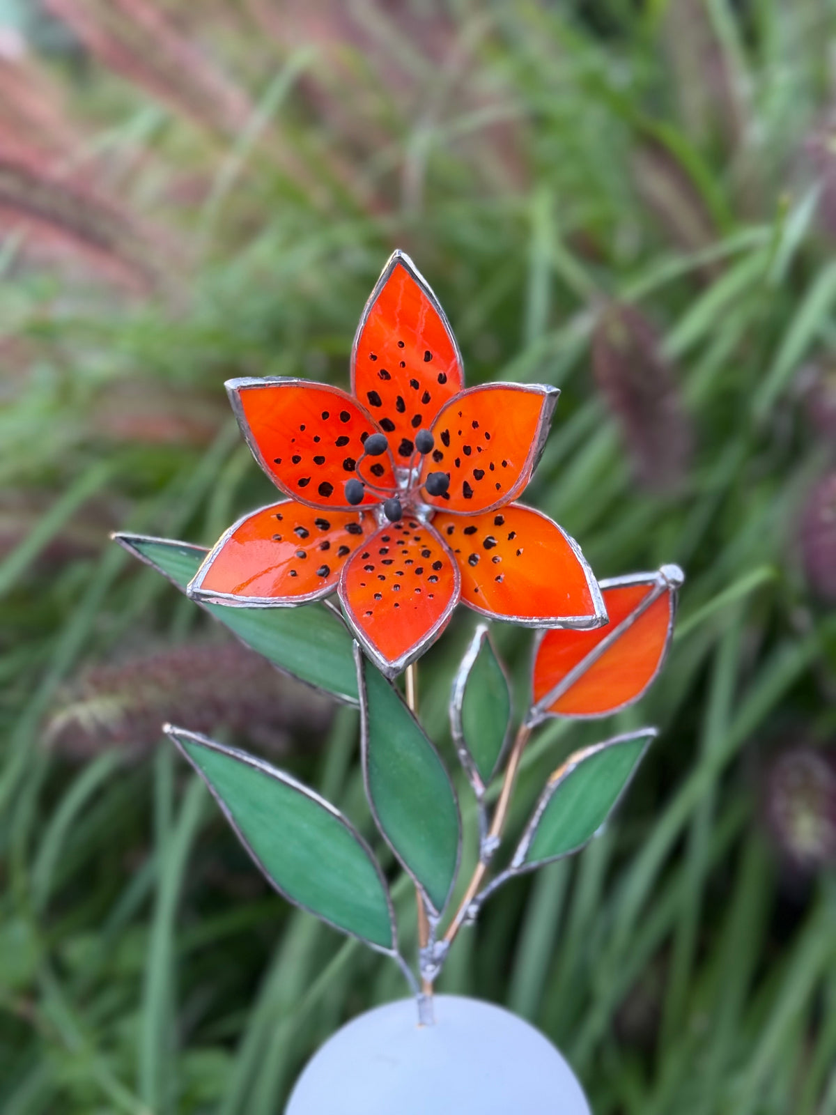 Tiger Lily with bud, Stained Glass Botanical Art, Modern Decor