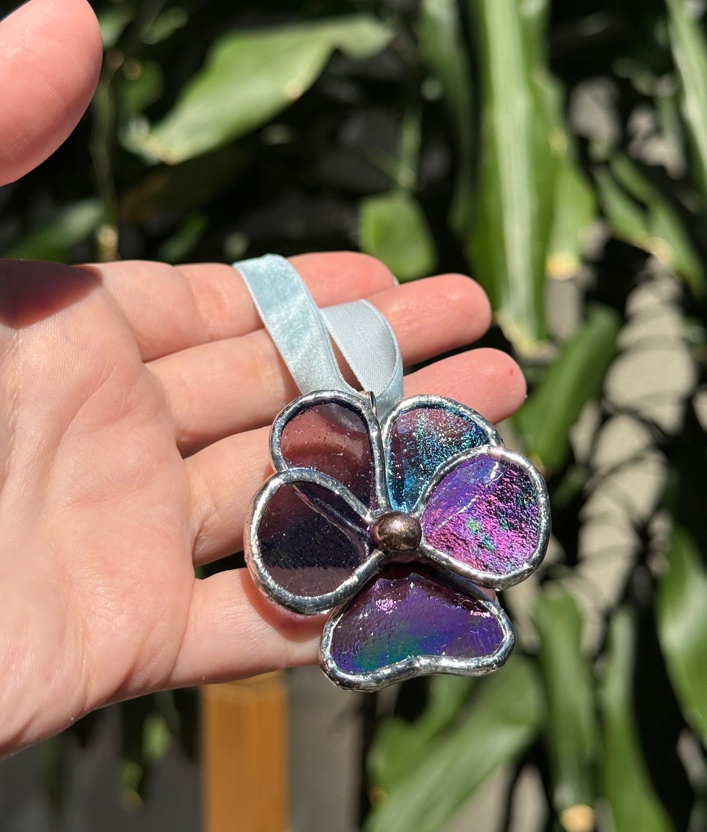 " . Pansy flower Plum irid transparent , Stained glass Decorative ORNAMENT, Christmas decoration, Suncatcher new