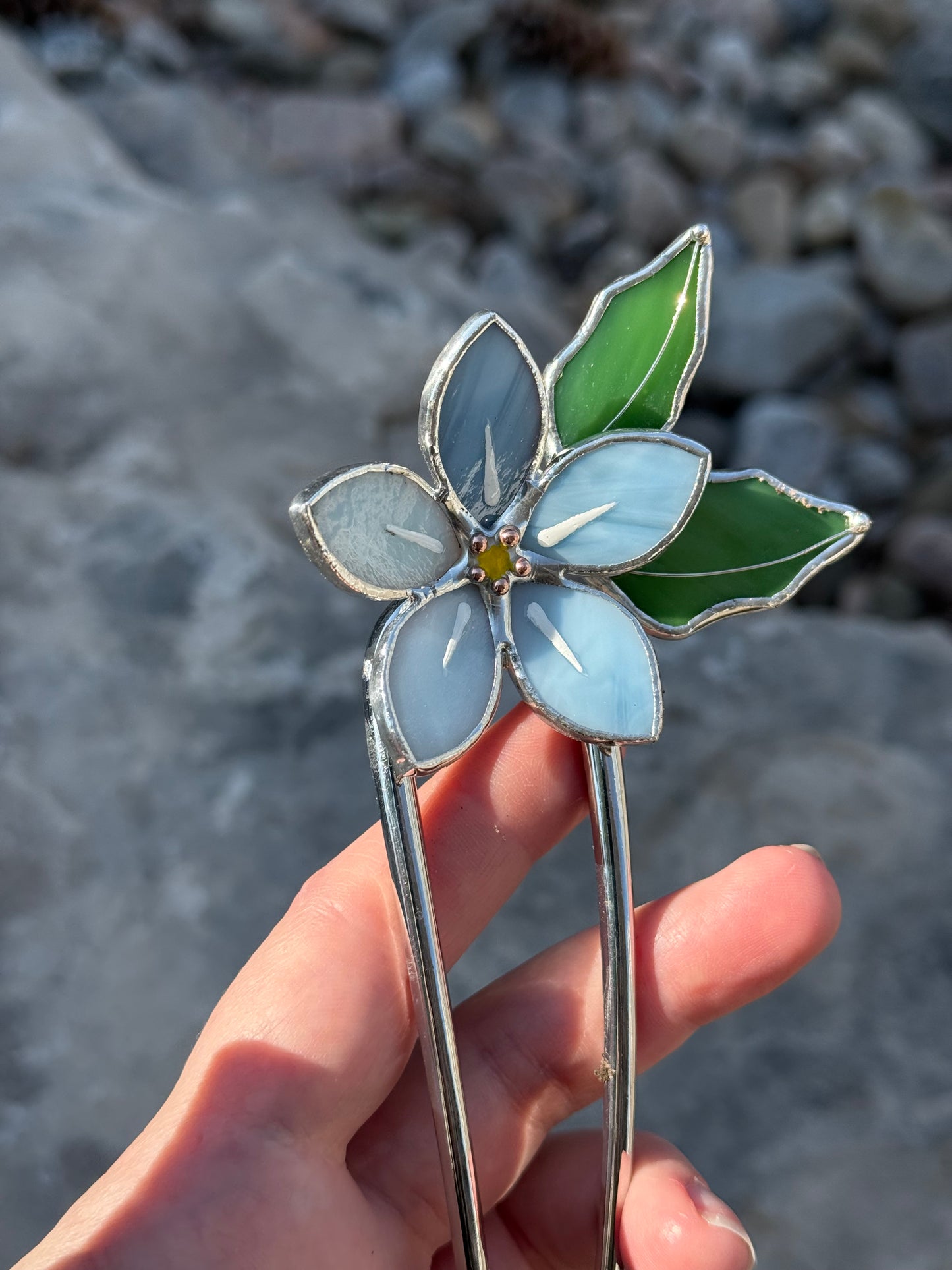 Hair Pin Stained Glass Forget Me Not Flower CHOOSE COLOR Handmade Accessories