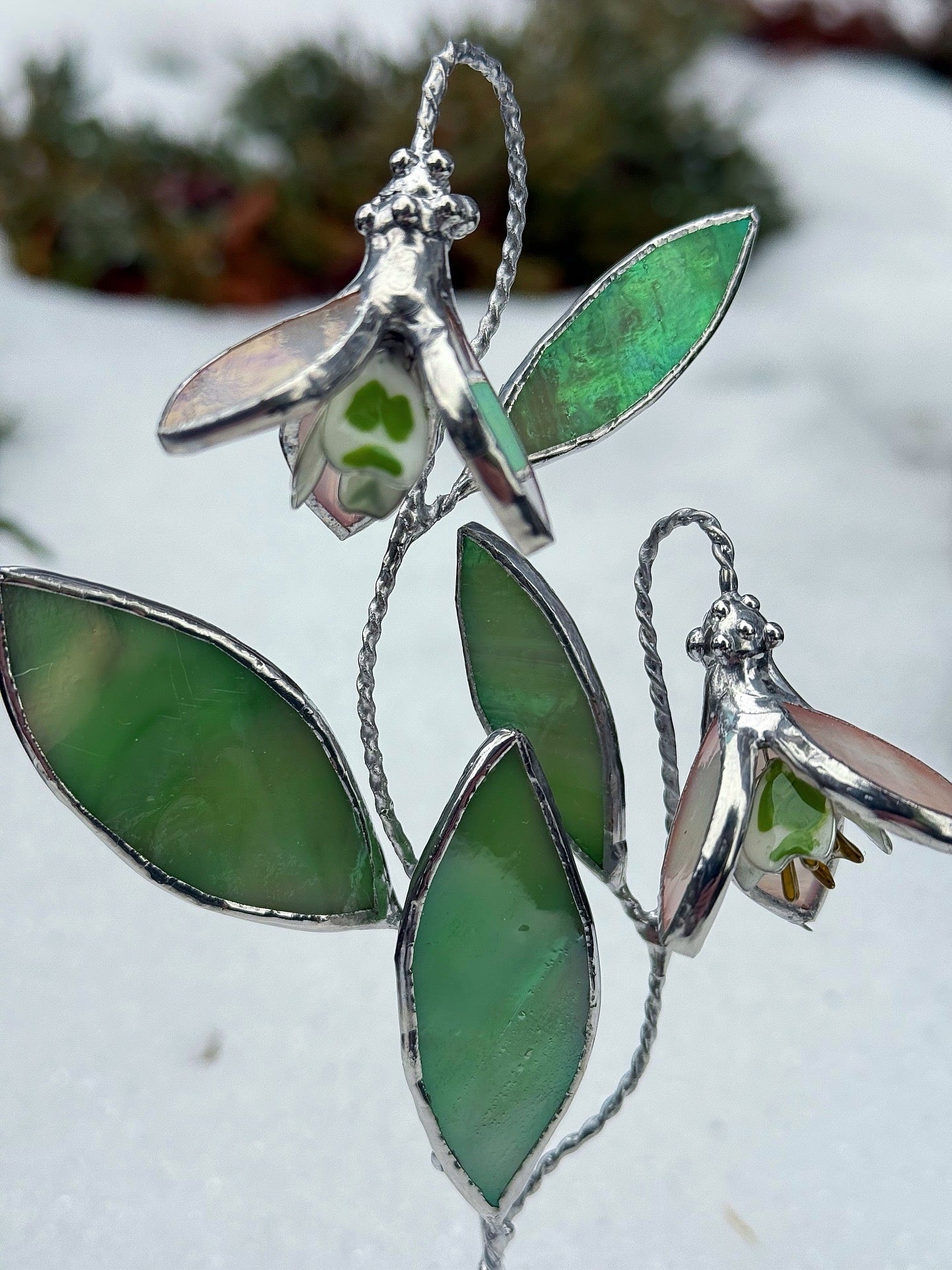 .Snowdrop Artisan Stained Glass Botanical 3D Sculpture
