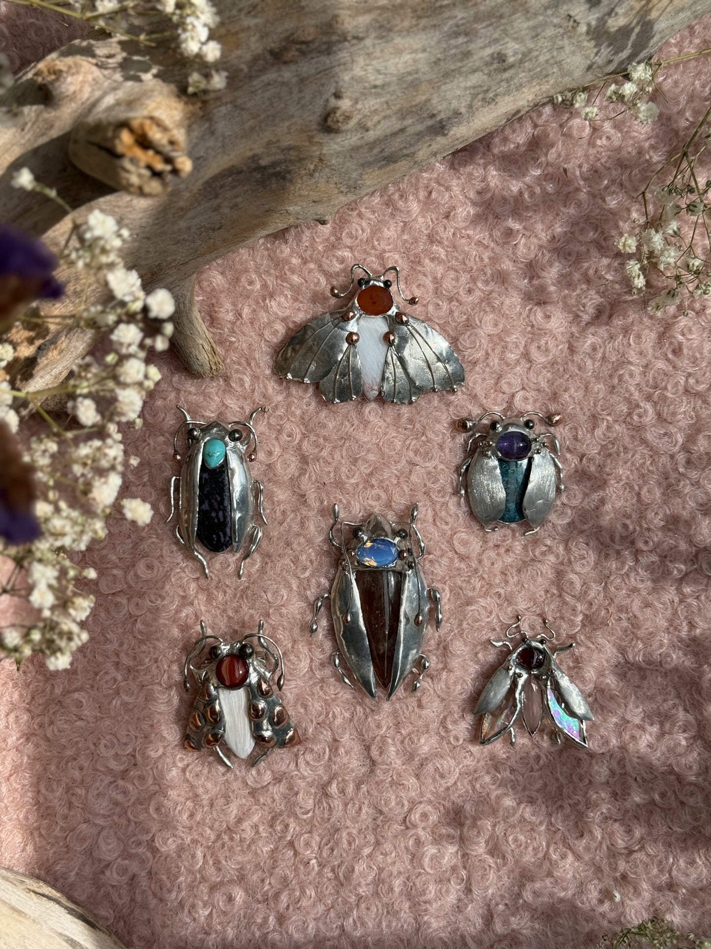 CHOOSE INSECT Brooch or Necklace Beetle with Gemstones, Artisan Jewelry Bug