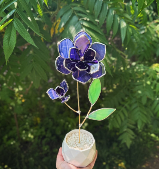 " . Amethyst Magnolia flower with a bud", Stained glass tropical flower 3D, Sun catcher, Table plant decor, wedding Christmas gift