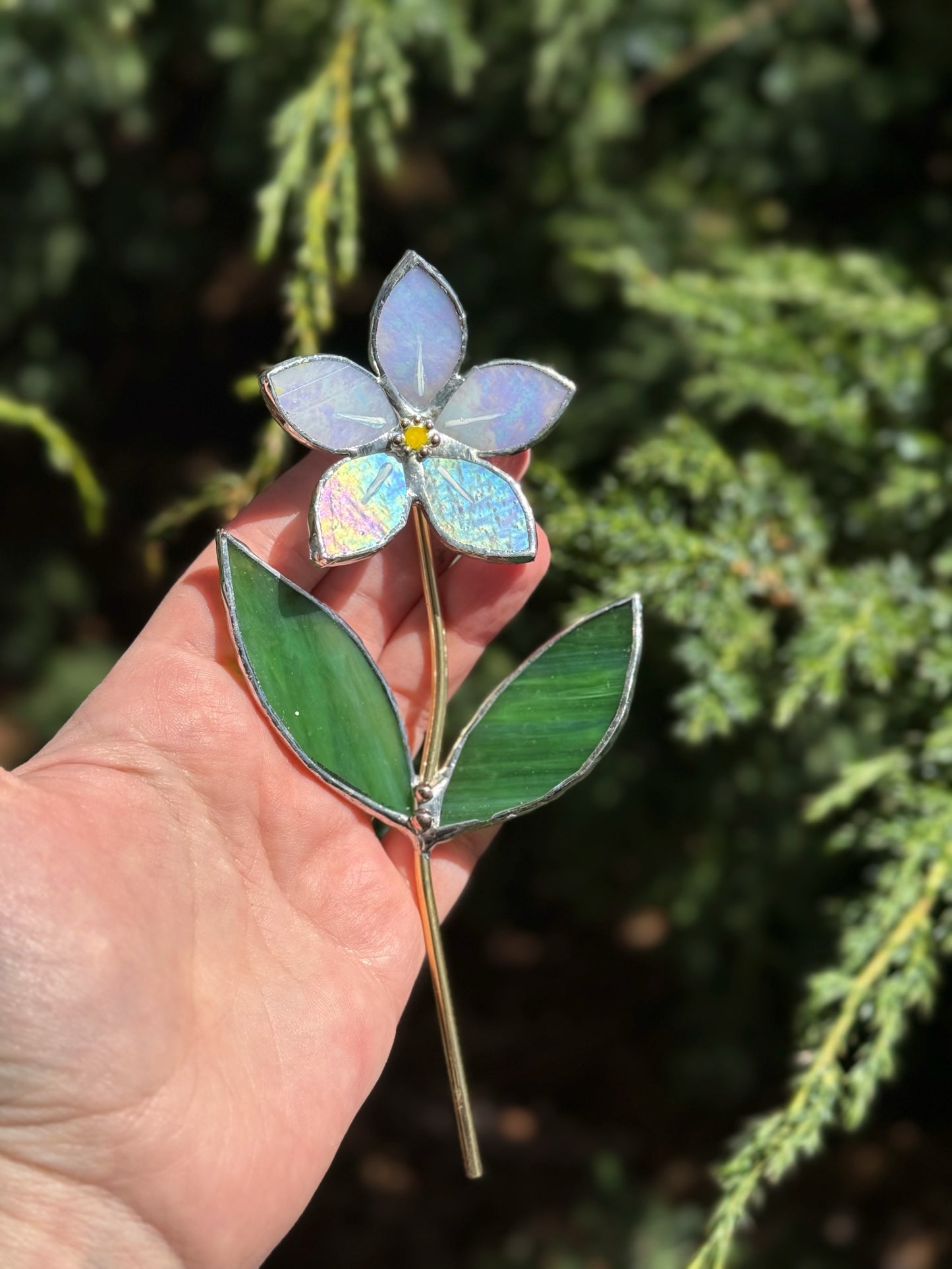 CHOOSE COLOR Forget Me Not Stained Glass Flower Stake for a Plant Pot, Handmade Suncatcher