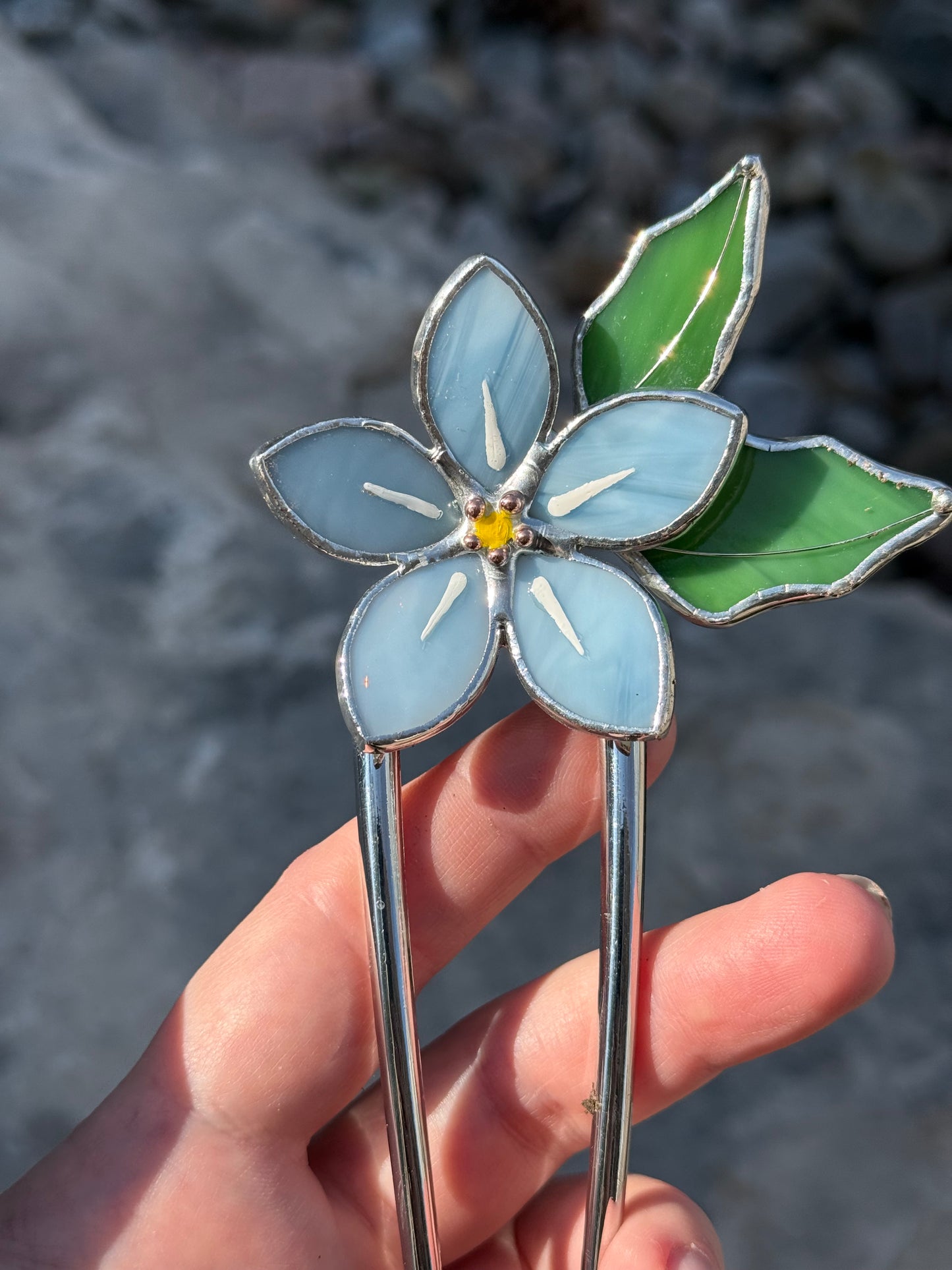 Hair Pin Stained Glass Forget Me Not Flower CHOOSE COLOR Handmade Accessories