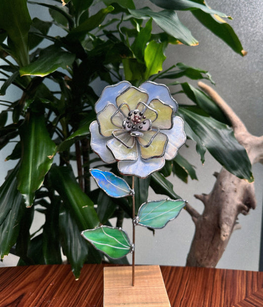 " . Lavender & yellow irid Peony Stained glass flower, tropical 3D Sun catcher, Table plant decor, wedding gift, available