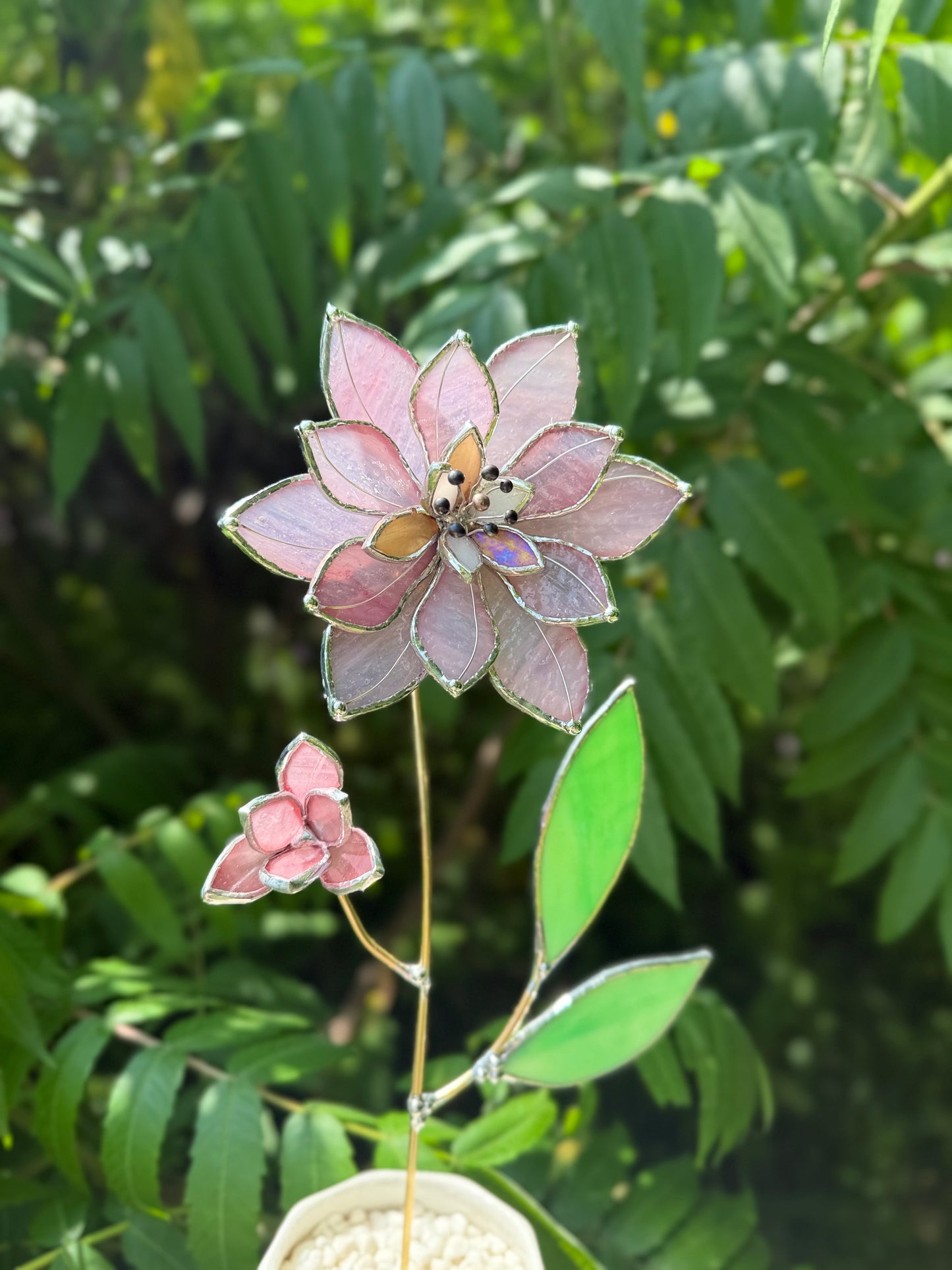 " . Baby Pink Lily translucent ribbed" Stained glass tropical flower 3D, Sun catcher, Table plant, Garden stake, wedding decor, Christmas gift