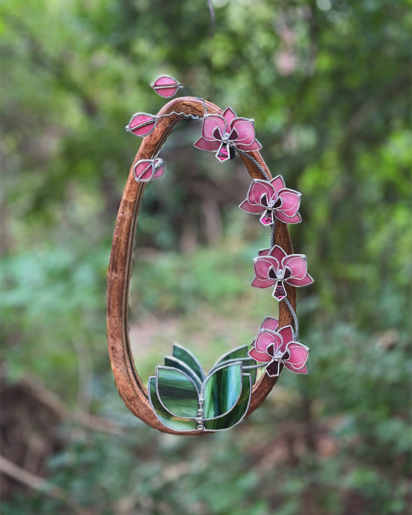 " . Baby Pink Orchid Mirror”, Stained glass flower Wall decor, Suncatcher, Home wedding Decor, Christmas gift, available