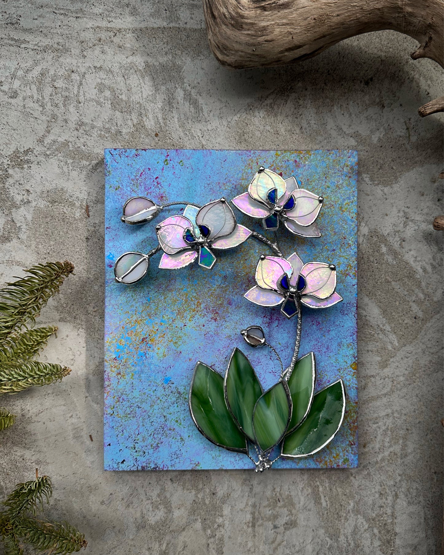 ".Acrylic painting with stained glass 3D orchid  Spring Orchid" wall decor Art, Wedding, Christmas, gift  Succulents