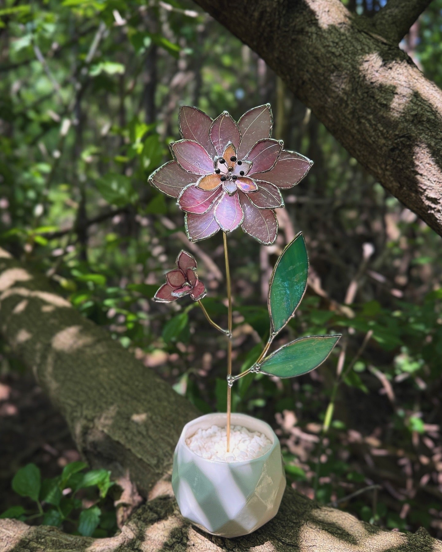 " . Baby Pink Lily translucent ribbed" Stained glass tropical flower 3D, Sun catcher, Table plant, Garden stake, wedding decor, Christmas gift