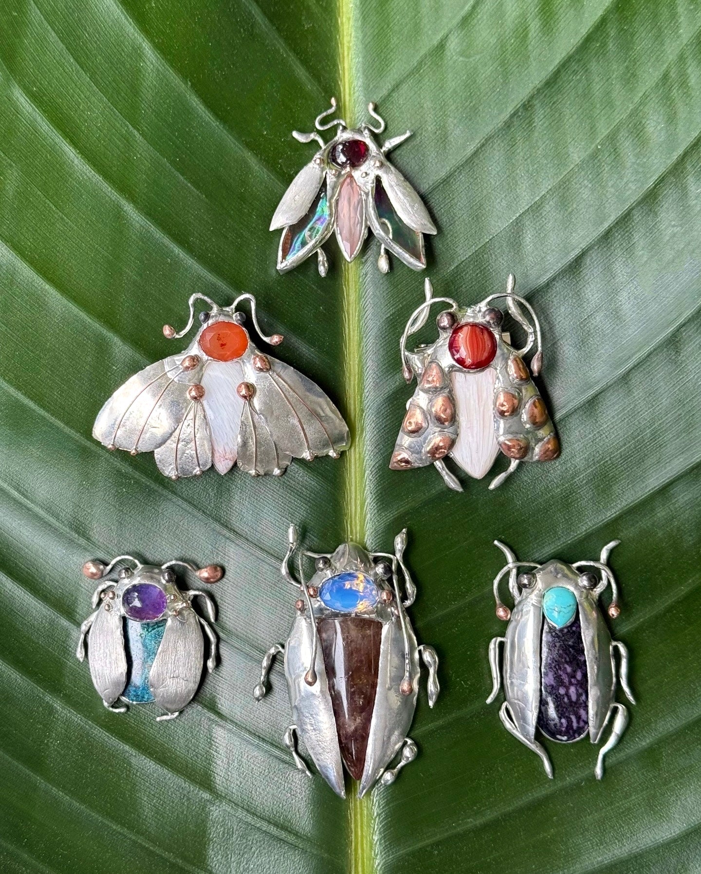 CHOOSE INSECT Brooch or Necklace Beetle with Gemstones, Artisan Jewelry Bug