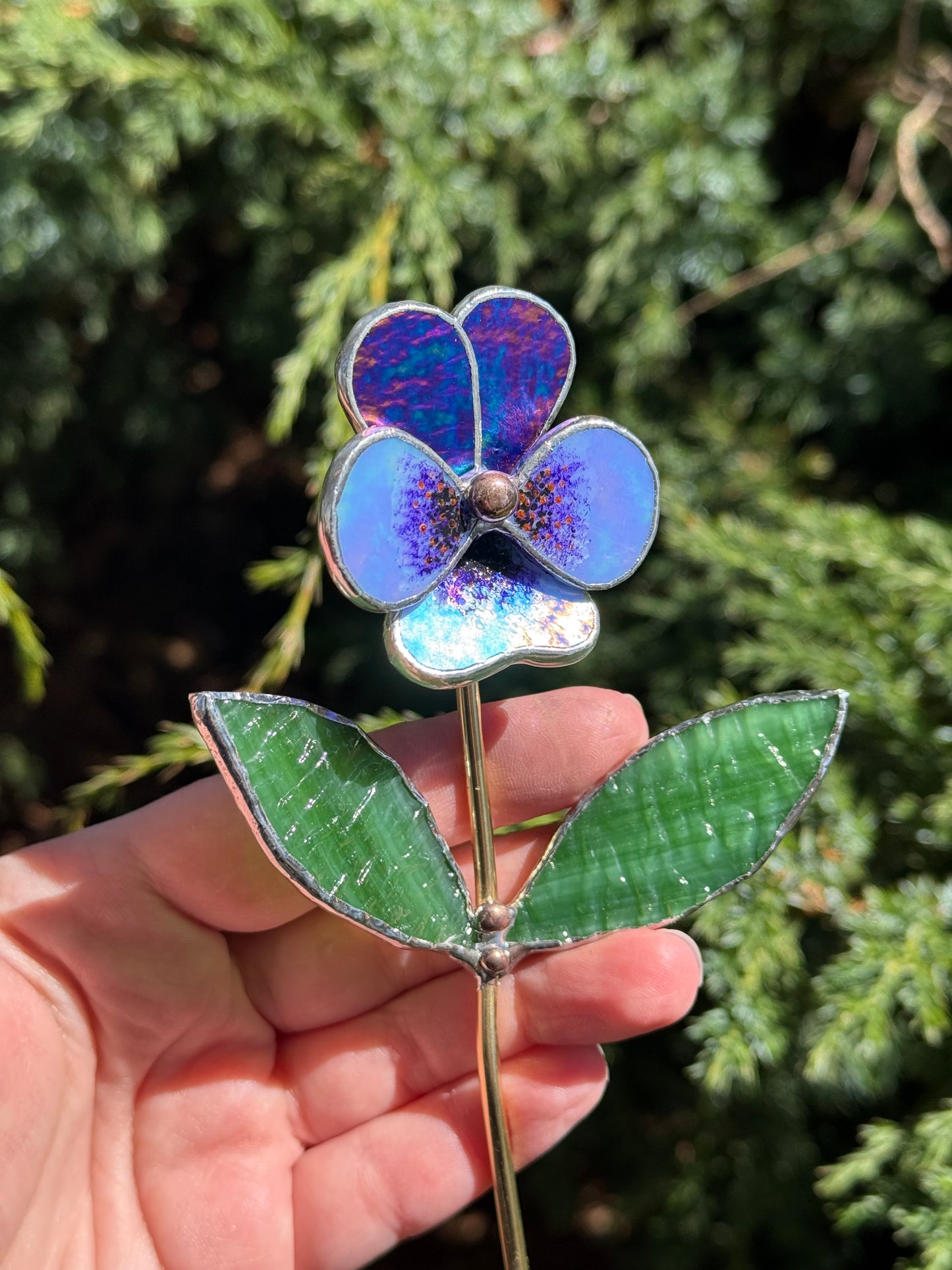 CHOOSE COLOR Pansy Flower Stake for a Plant Pot Stained Glass Handmade