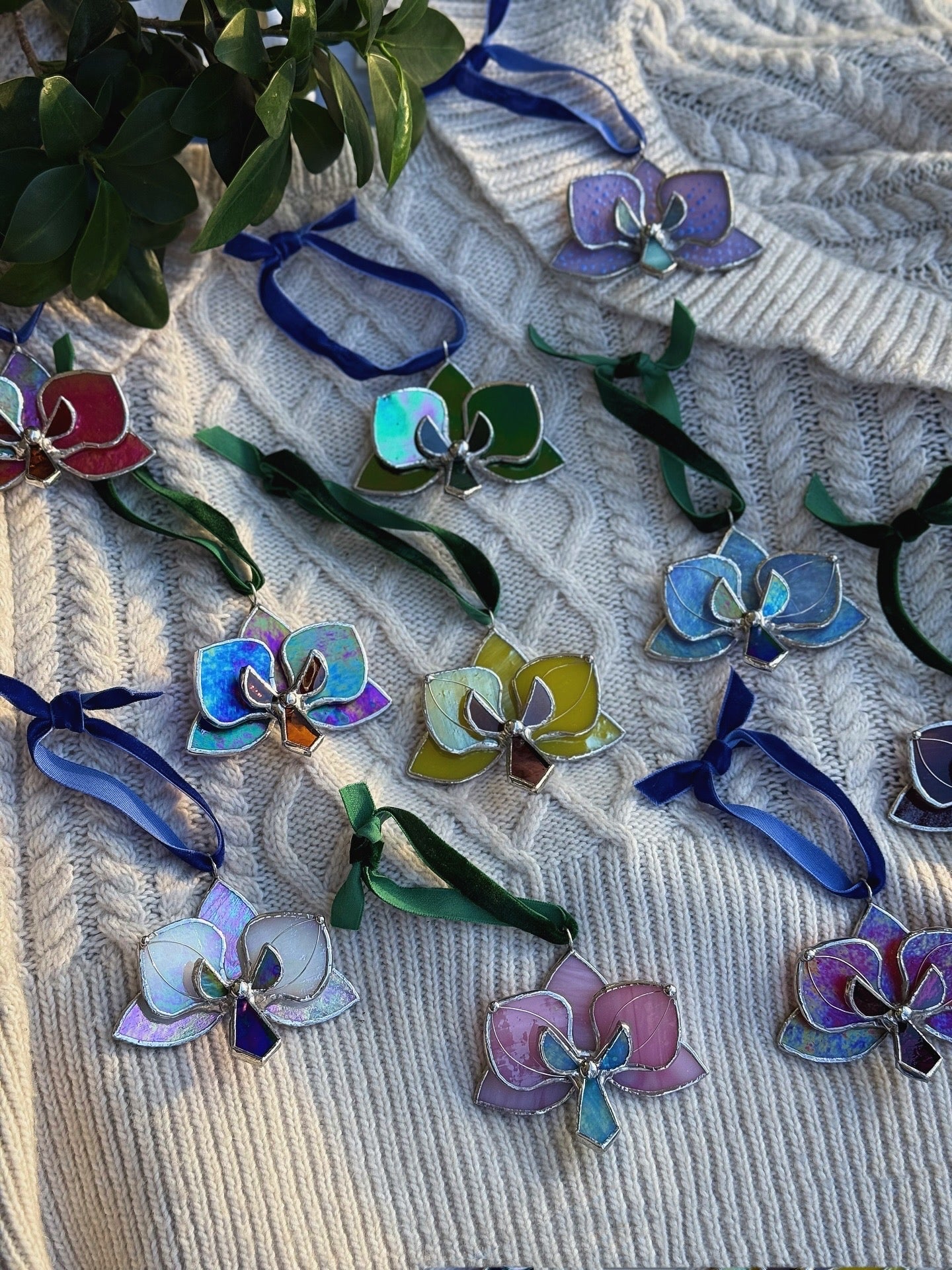 " . CHOOSE COLOR Orchid Flower Christmas ornament, Stained glass Holiday decor, Handmade art plant