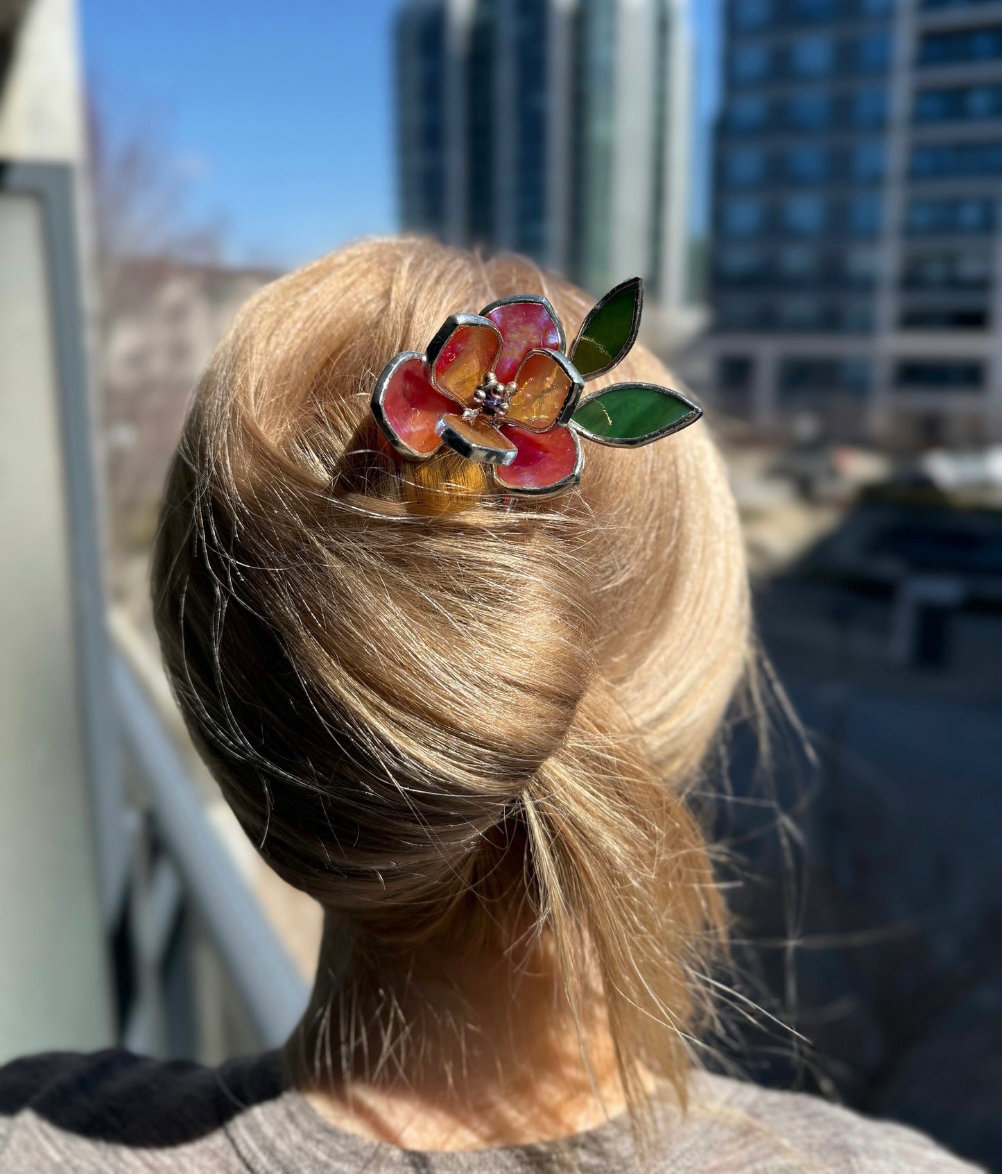 Hair Pin Stained Glass Magnolia Flower CHOOSE COLOR Handmade Floral Accessories