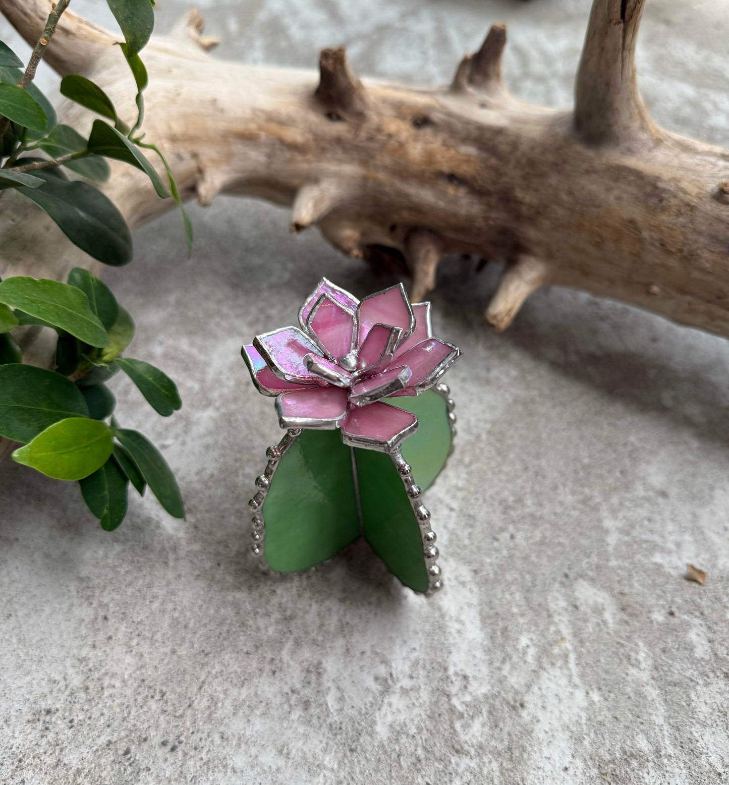 Cactus Pink iridescent Handmade 3D Stained Glass Decor Modern Art