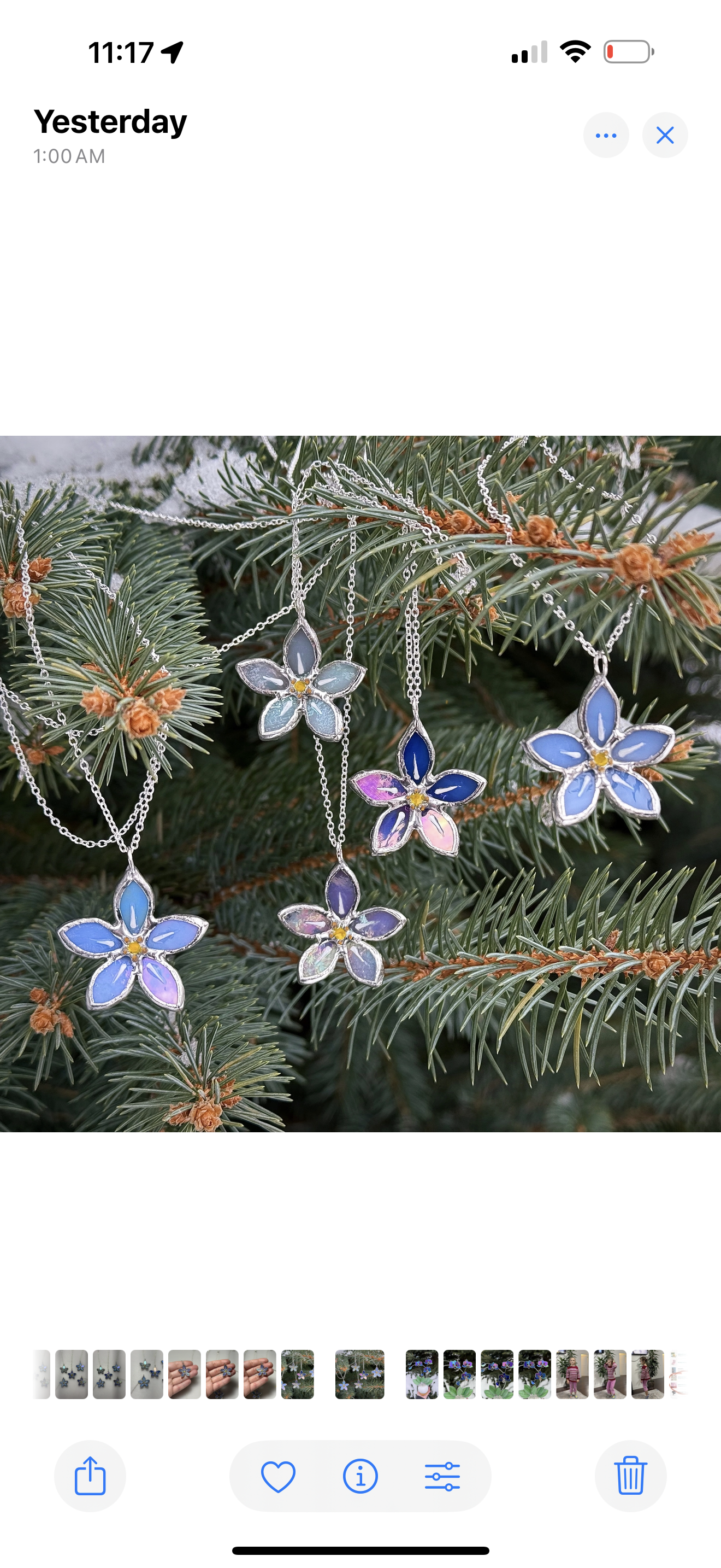 " .  CHOOSE COLOR Necklace Stained glass Forget Me Not flower, Modern art, jewelry