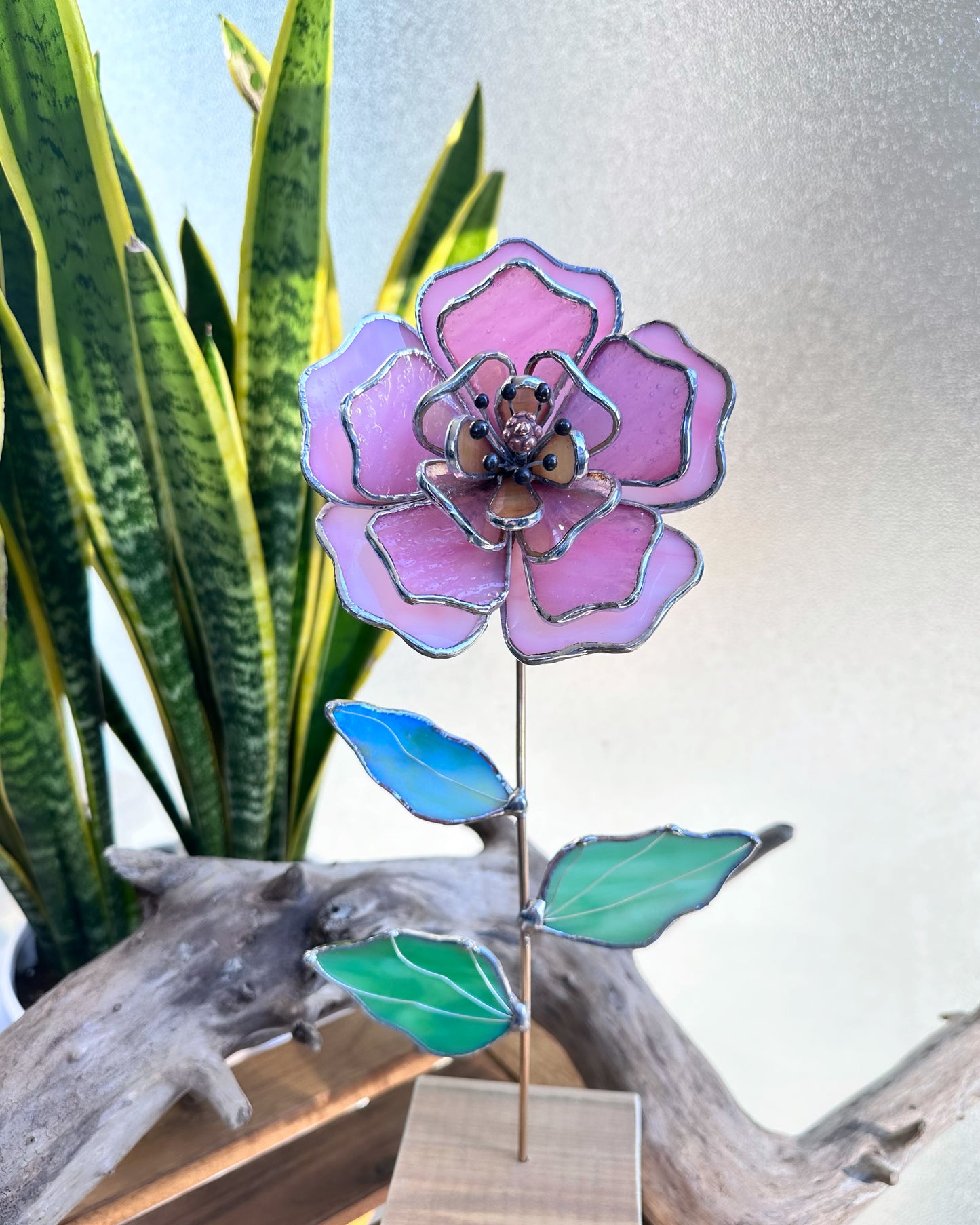 " . Peony Stained glass flower Candy Pink, tropical 3D Sun catcher, Table plant decor, wedding gift, available