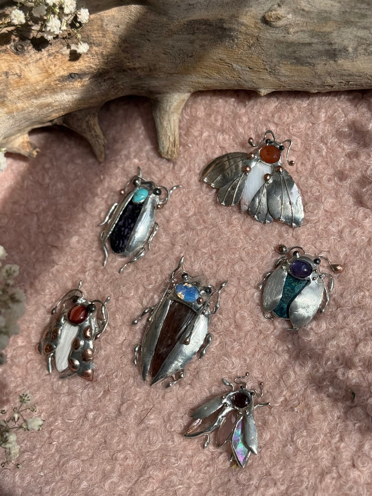 CHOOSE INSECT Brooch or Necklace Beetle with Gemstones, Artisan Jewelry Bug
