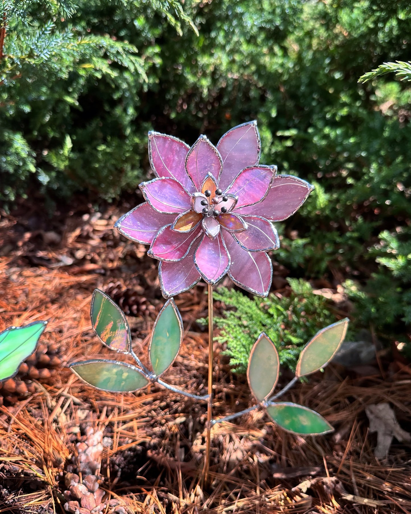 ". Candy Pink Lily translucent ribbed" Stained glass tropical flower 3D, Sun catcher, Table plant, Garden stake, wedding decor, Christmas gift, available