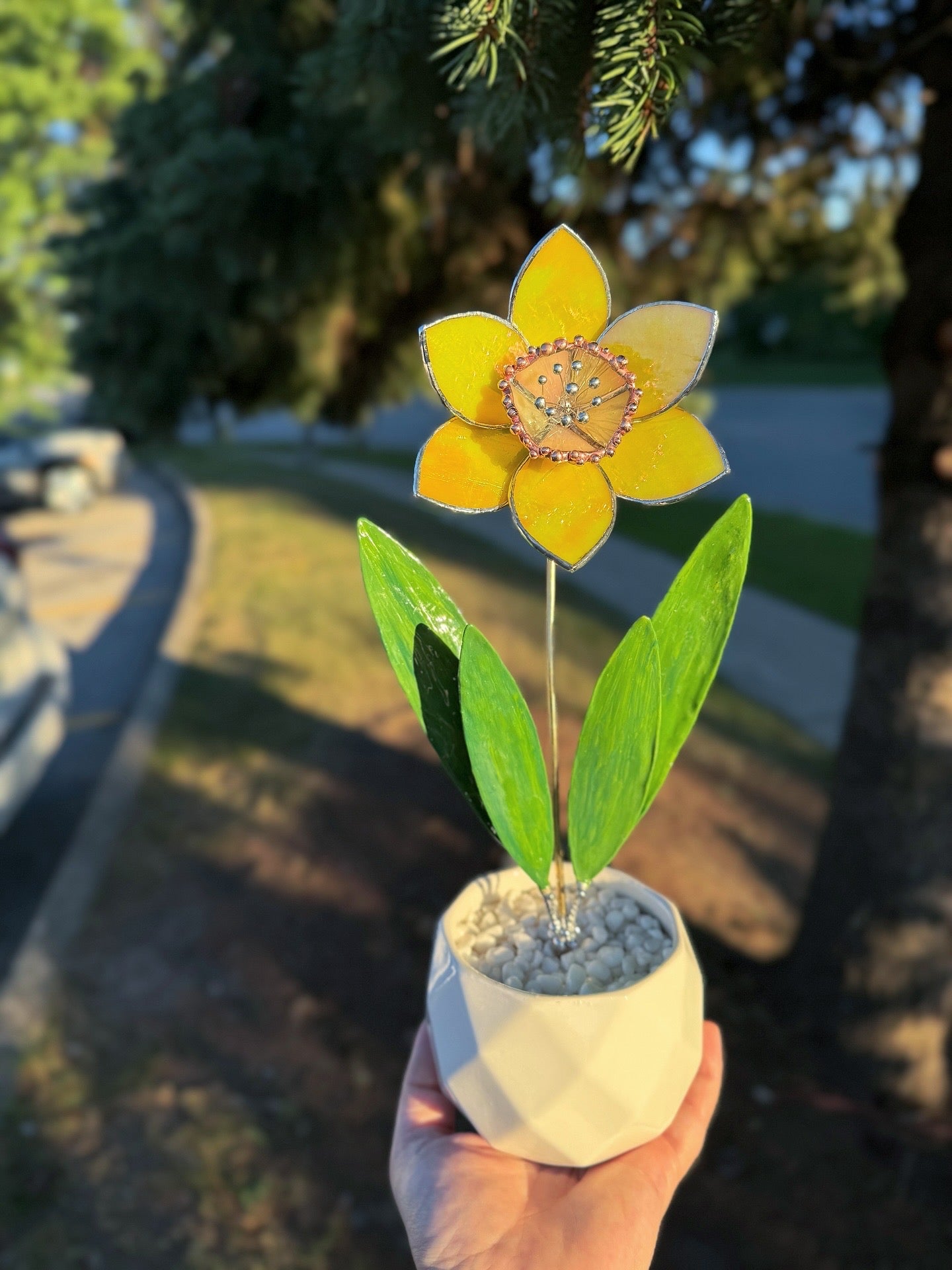 Lemon Yellow Lumi Daffodil Flower Stained glass tropical flower new