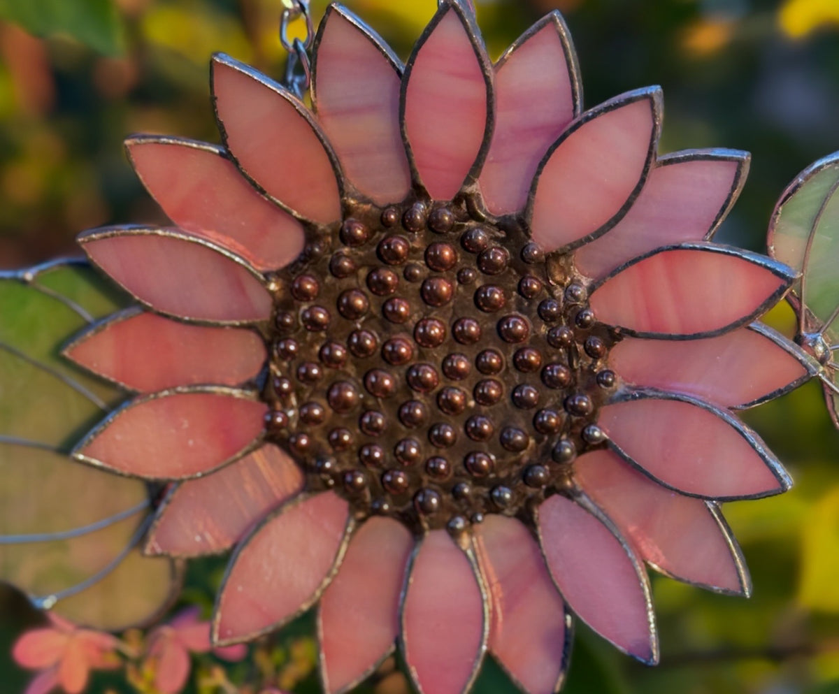 Delicate Pink Sunflower Stained Glass Sun catcher, Wall Art Decor ready