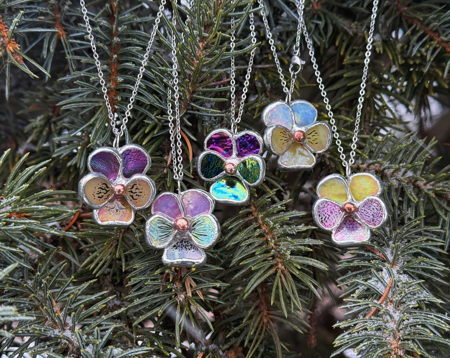 " . CHOOSE COLOR “NECKLACE Pansy flower” Stained glass tropical flower 3D, art jewelry