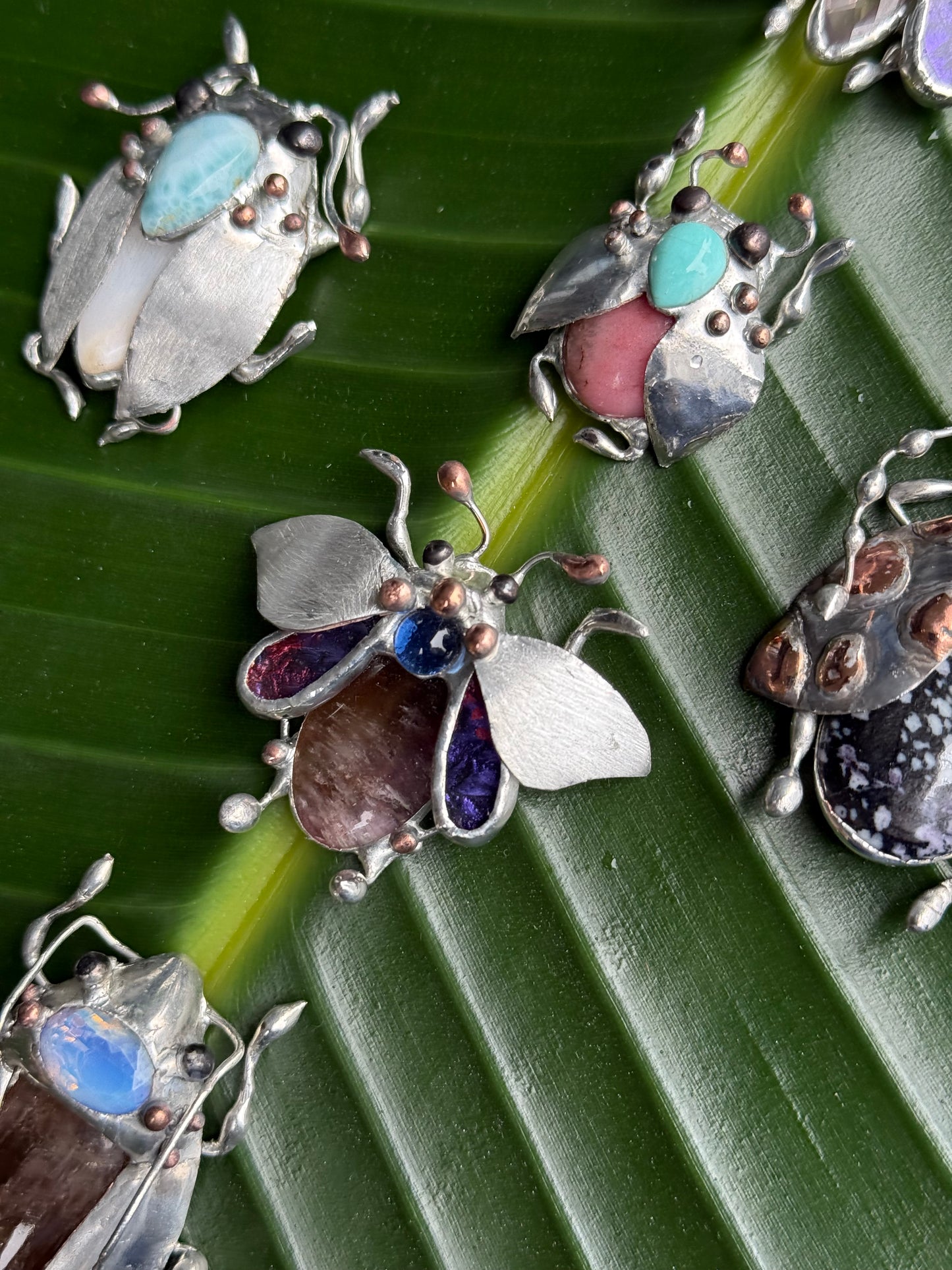 CHOOSE INSECT Brooch or Necklace Beetle with Gemstones, Artisan Jewelry Bug
