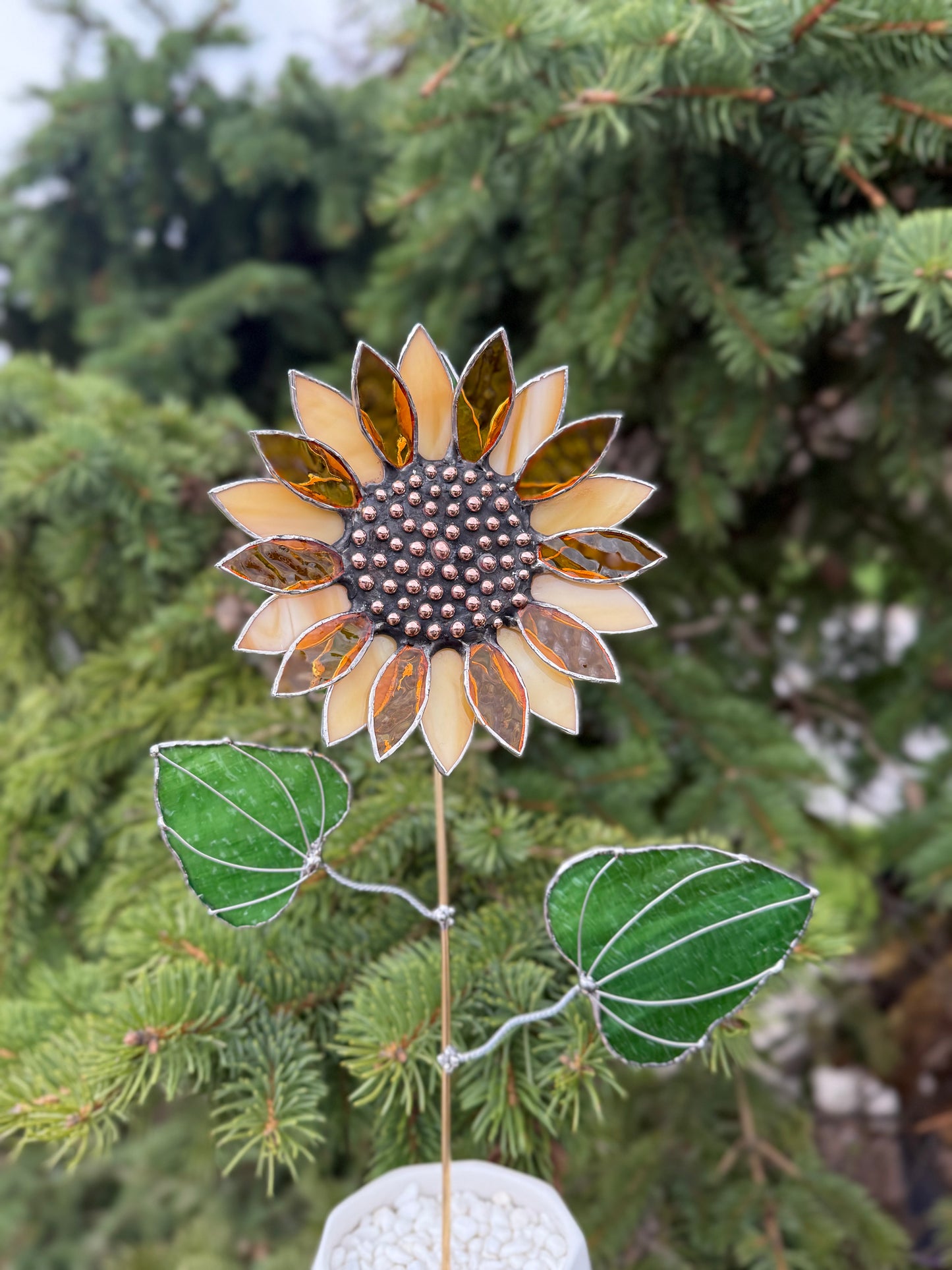 Sunflower Amber, 3D Stained Glass Suncatcher, Botanical Modern Art
