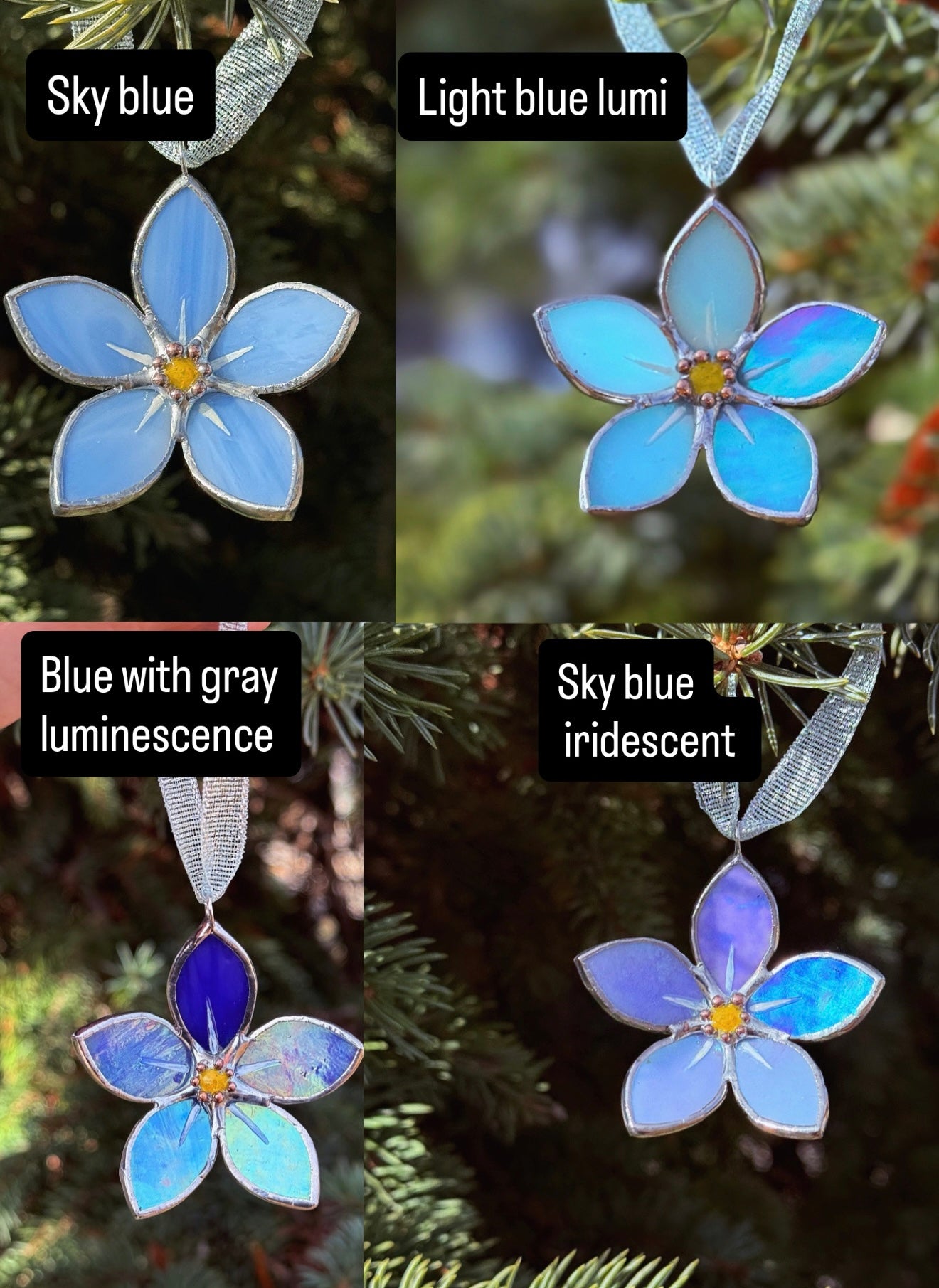 CHOOSE COLOR Forget Me Not Stained Glass Flower Stake for a Plant Pot, Handmade Suncatcher