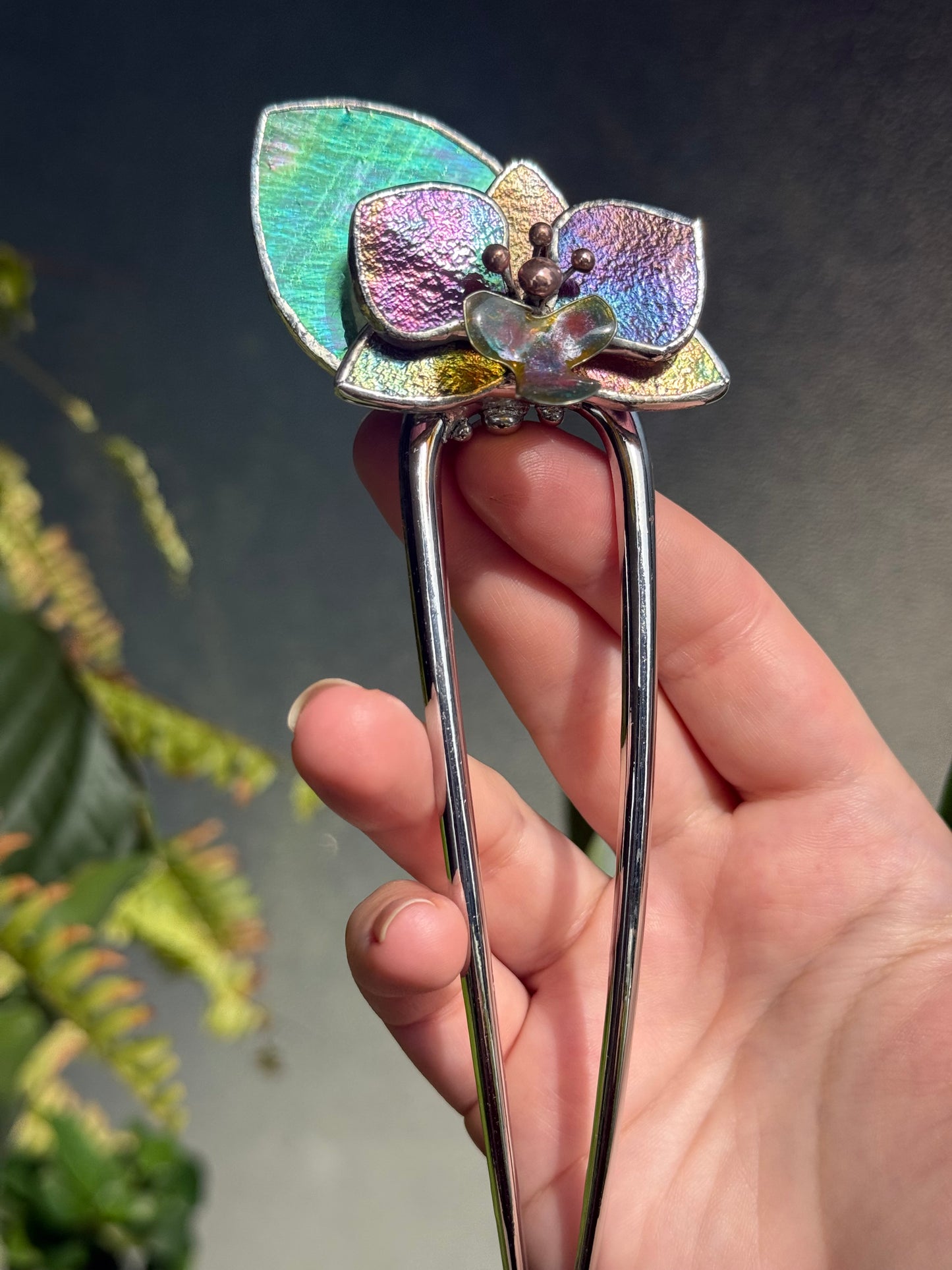 .HairPin Stained Glass Orchid Flower CHOOSE COLOR Handmade Floral Accessories