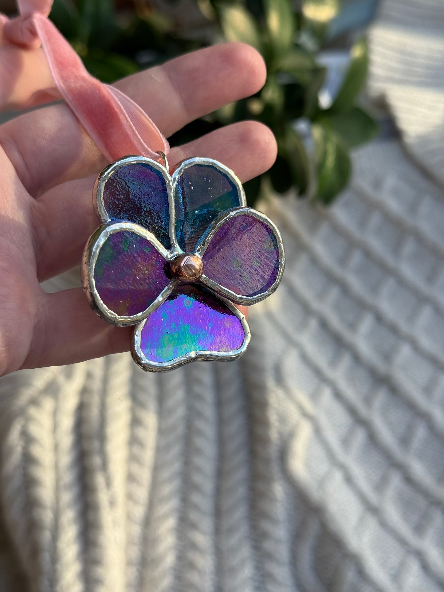 " . Pansy flower Plum irid transparent , Stained glass Decorative ORNAMENT, Christmas decoration, Suncatcher new
