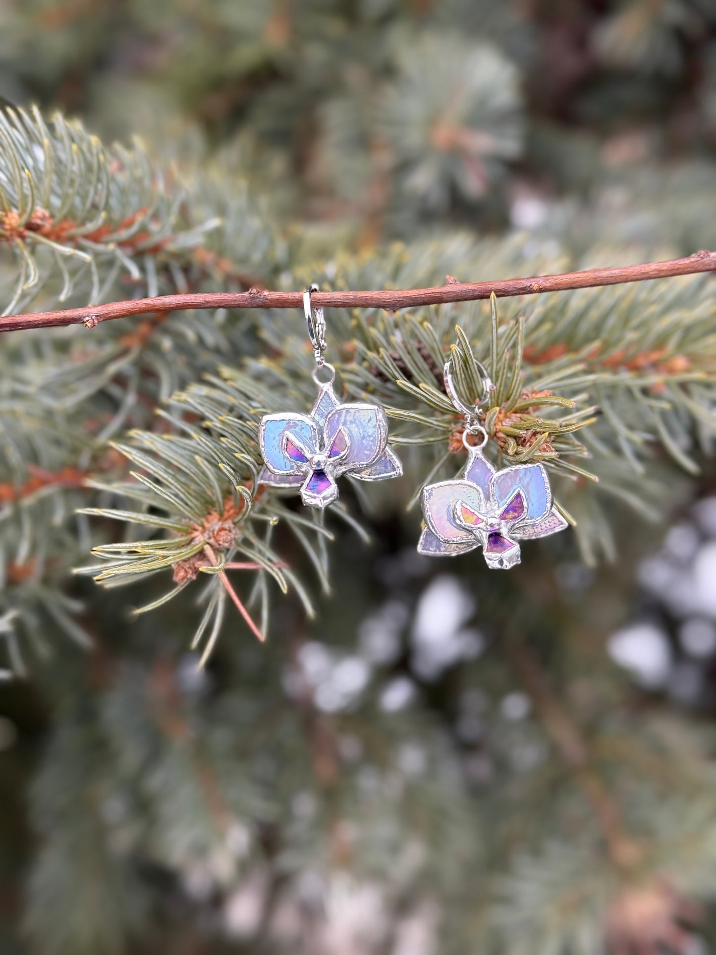 " . CHOOSE COLOR “EARRINGS Orchid flower” Stained glass tropical flower 3D, art jewelry