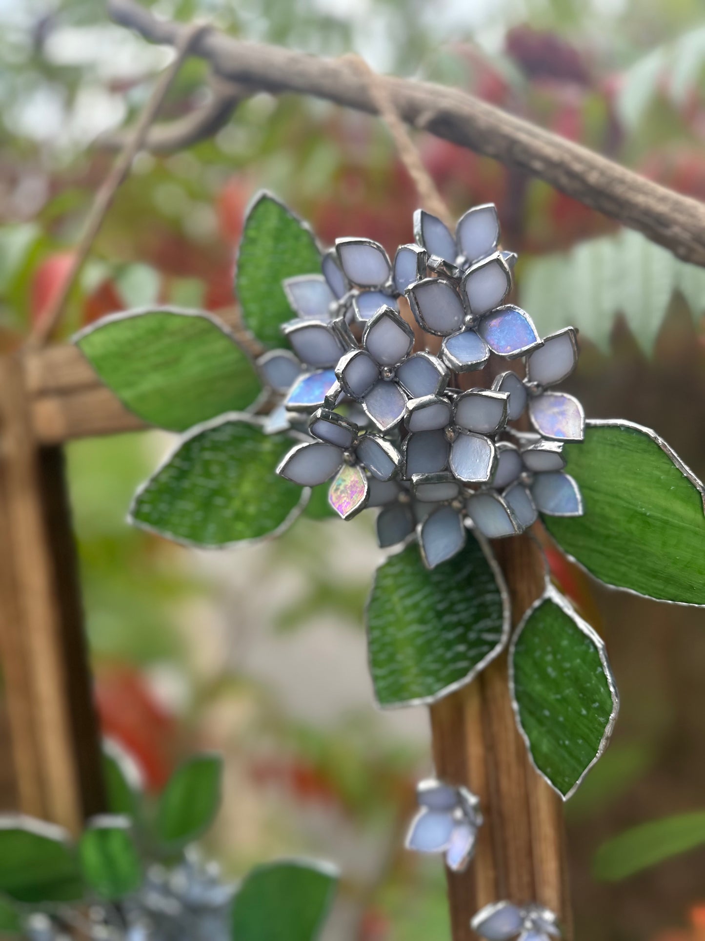 " . Blue lavender iridescent Hydrangea Flower Mirror, Stained glass Wedding Wall Decor, Christmas gift, Suncatcher