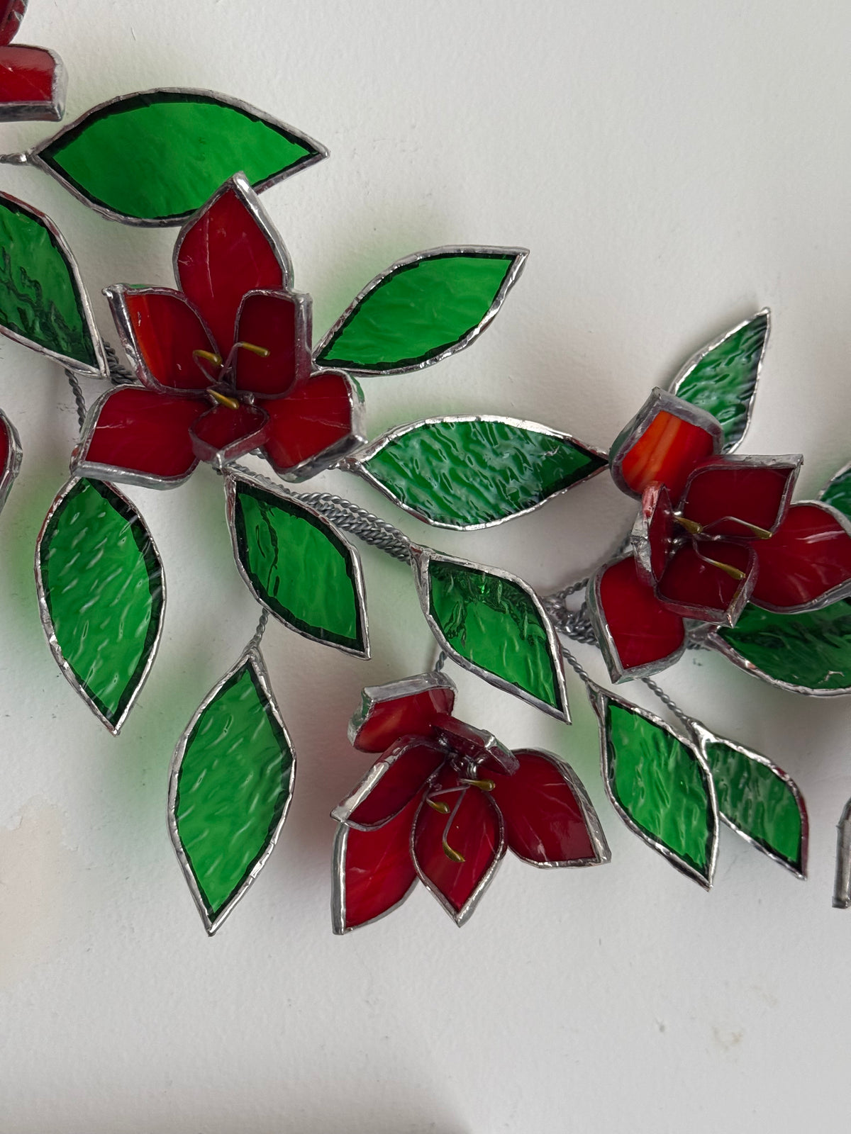 Amaryllis Flowers Branch Stained Glass Wall Decor, Glass Suncatcher Wall Decor