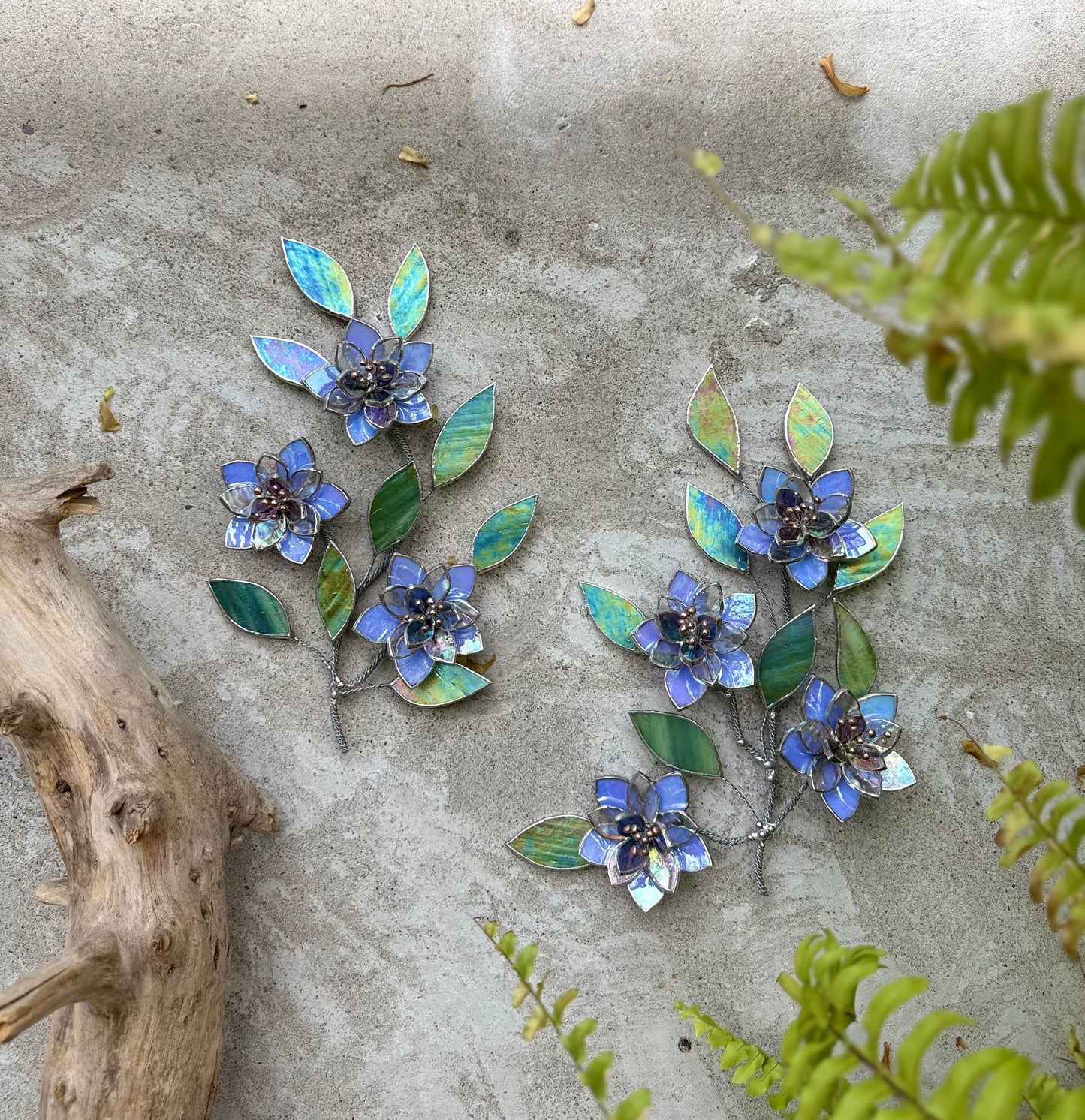 .Blue wildflowers Stained glass, Wall Decor, Glass Suncatcher Wall Decor ready