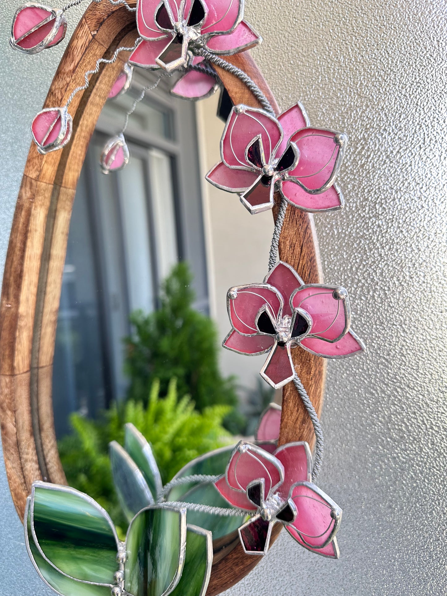 " . Baby Pink Orchid Mirror”, Stained glass flower Wall decor, Suncatcher, Home wedding Decor, Christmas gift, available