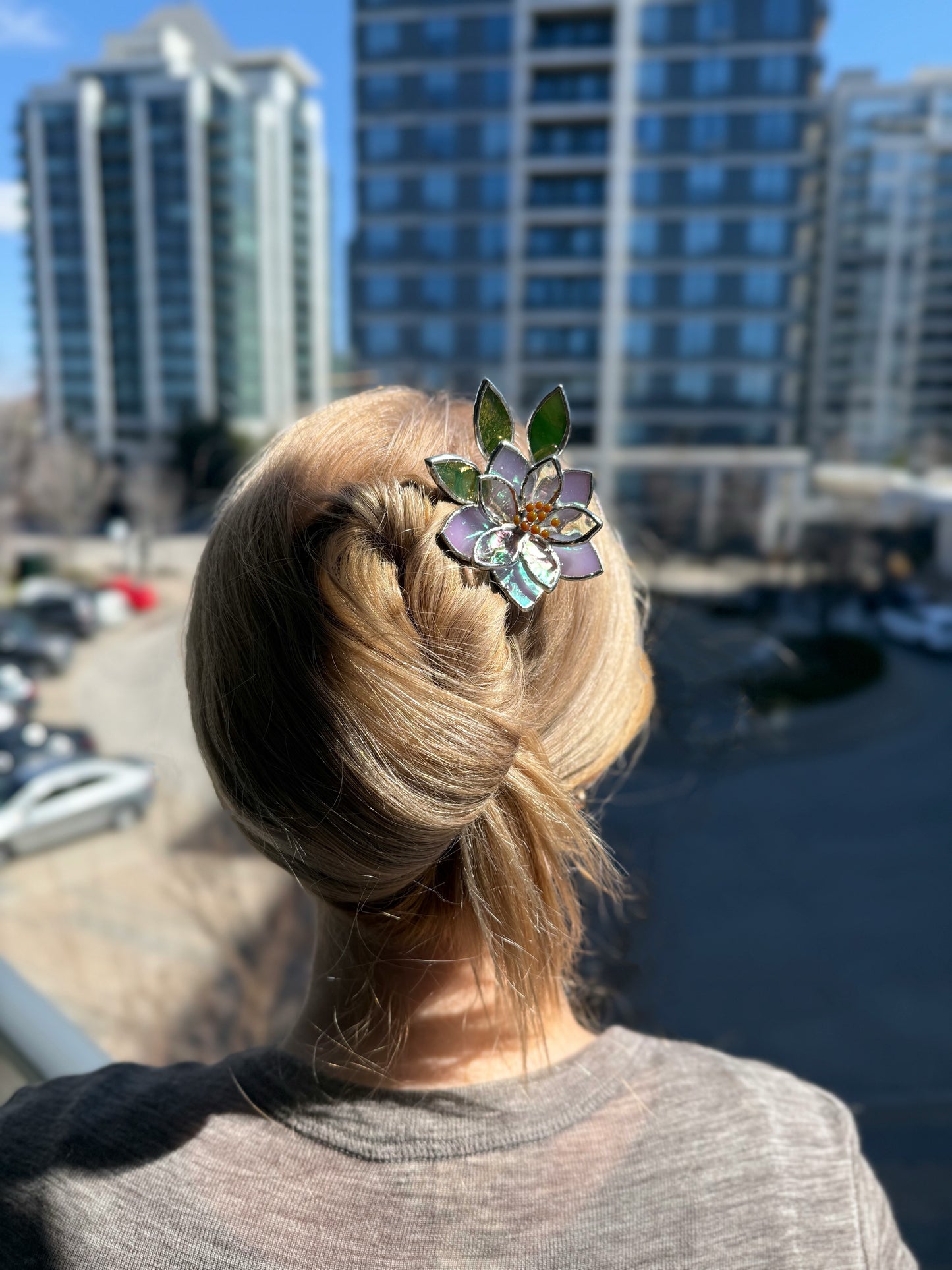 Hair Pin Stained Glass Lotus Flower CHOOSE COLOR Handmade Accessories