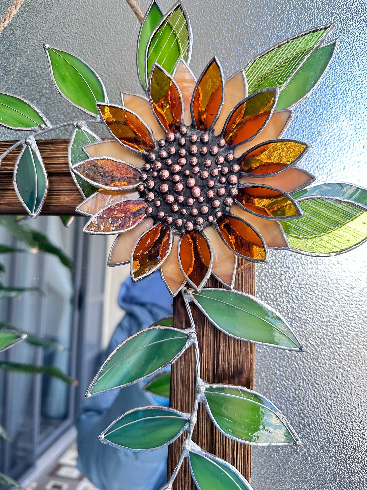 " . Golden Sunflower garden" Stained glass flower Mirror wall decor Art, Wedding, Christmas, gift Decoration Glass flowers Succulents