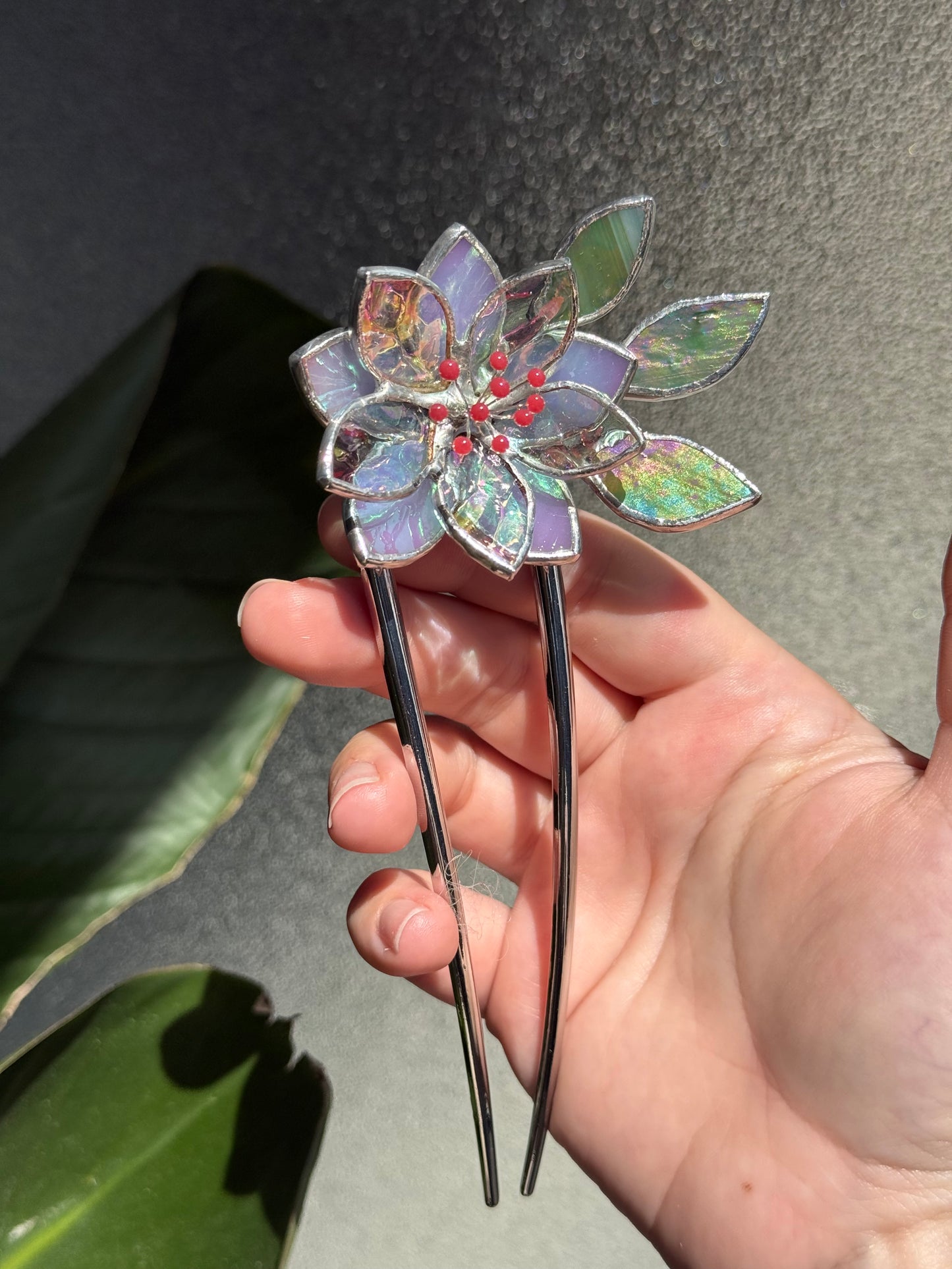 Hair Pin Stained Glass Lotus Flower CHOOSE COLOR Handmade Accessories