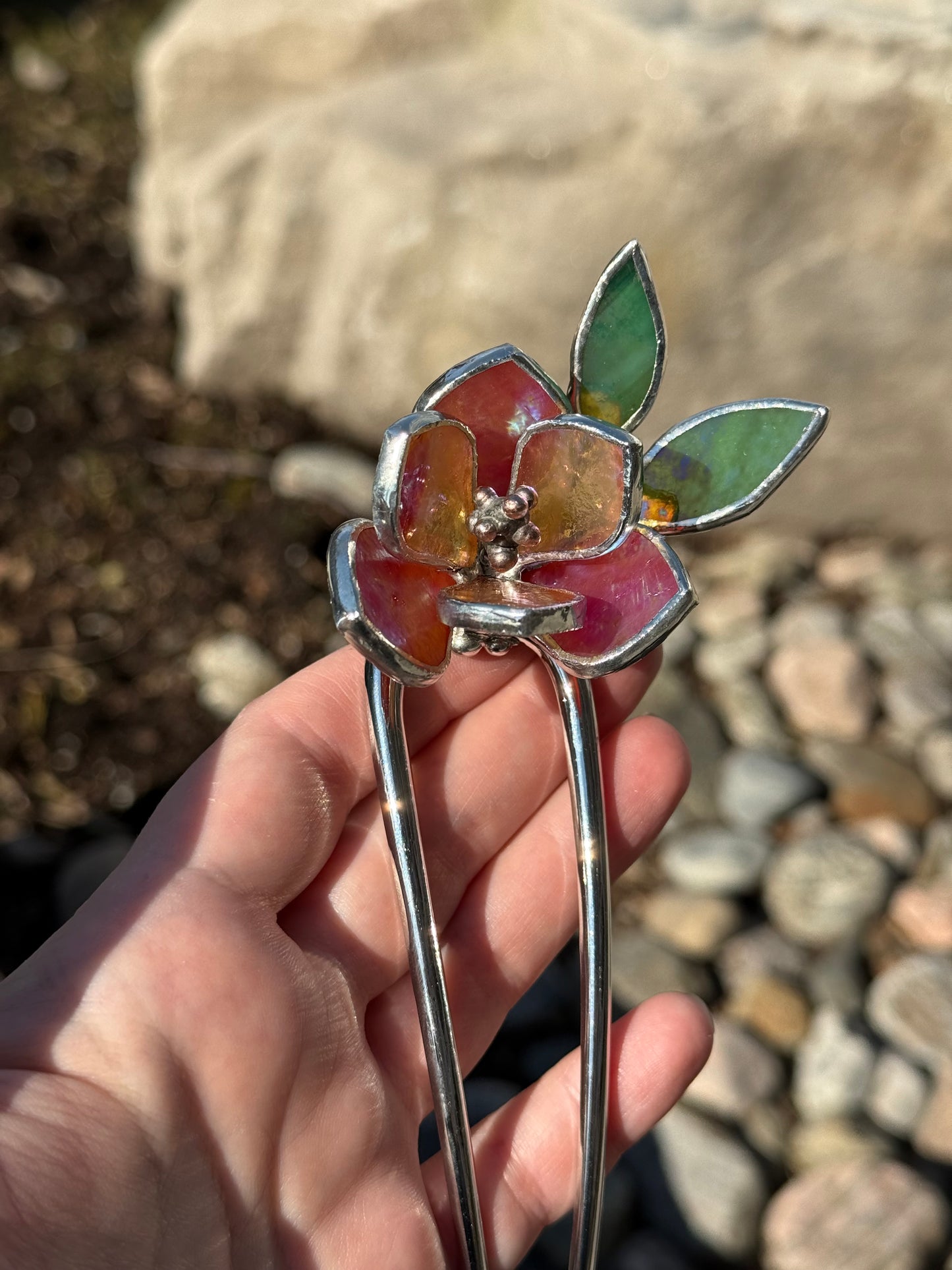 Hair Pin Stained Glass Magnolia Flower CHOOSE COLOR Handmade Floral Accessories