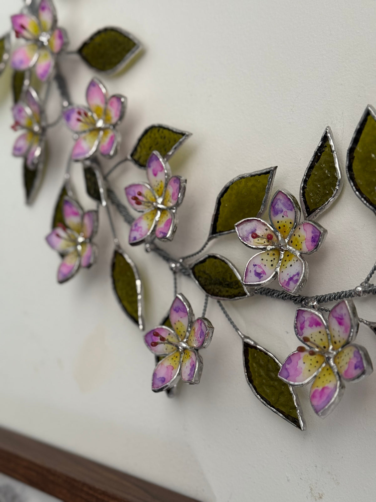 Tropical Flowers Branch Stained Glass Wall Decor, Glass Suncatcher Wall Decor