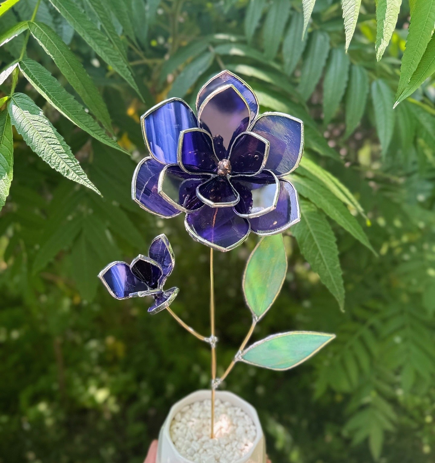 " . Amethyst Magnolia flower with a bud", Stained glass tropical flower 3D, Sun catcher, Table plant decor, wedding Christmas gift
