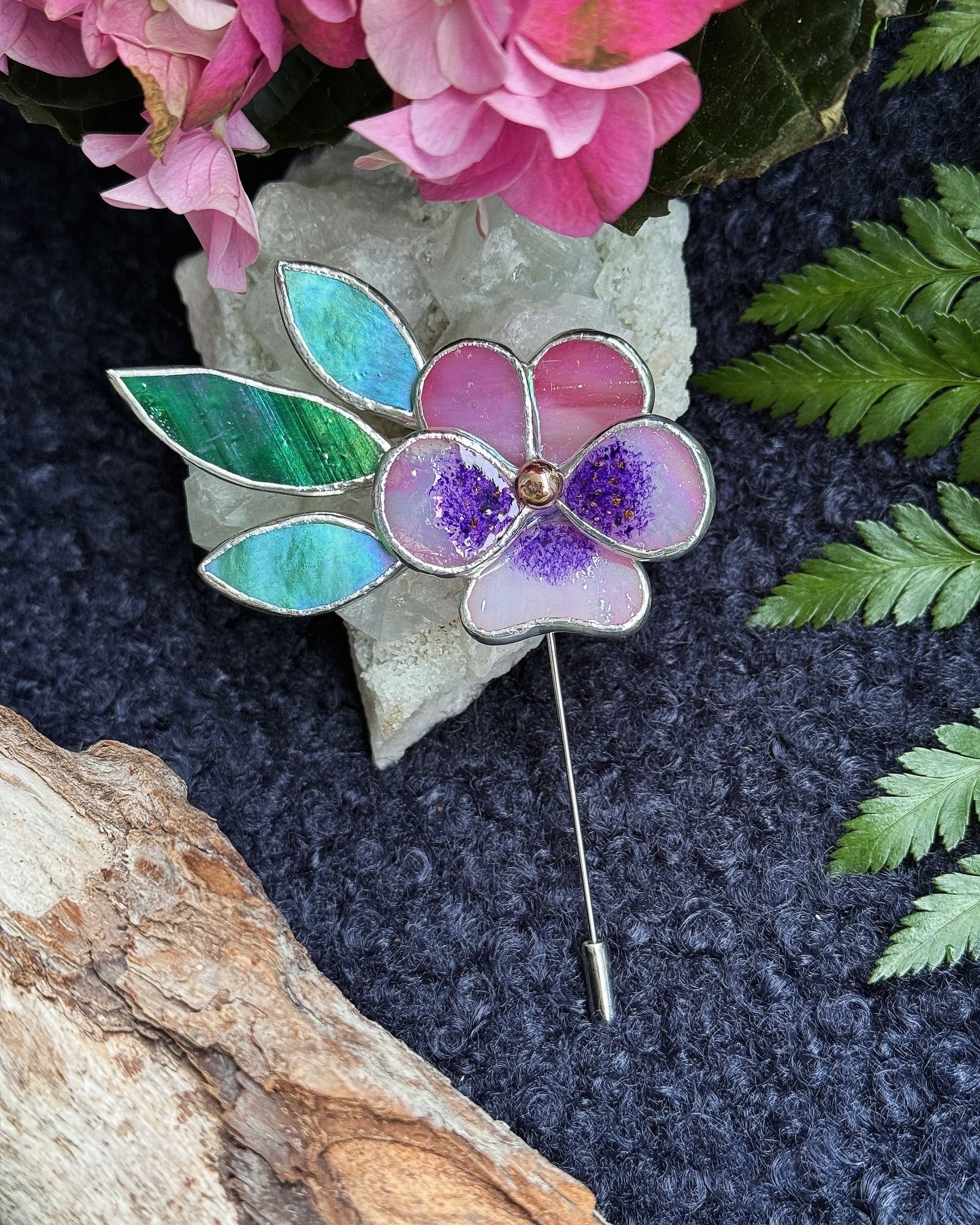 Pansy Brooch Statement Stained Glass Floral Pin, Modern Art Jewelry
