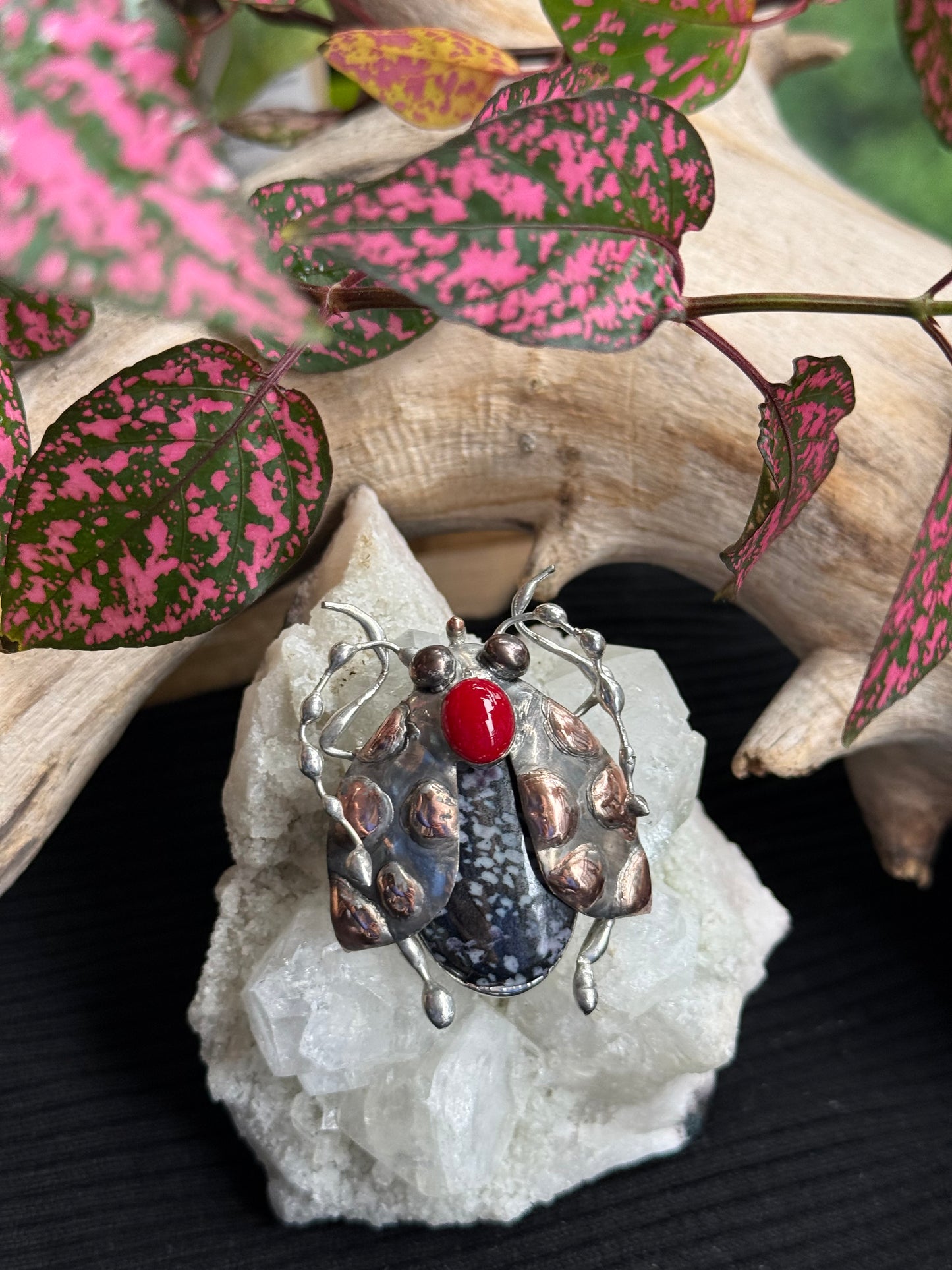 CHOOSE INSECT Brooch or Necklace Beetle with Gemstones, Artisan Jewelry Bug