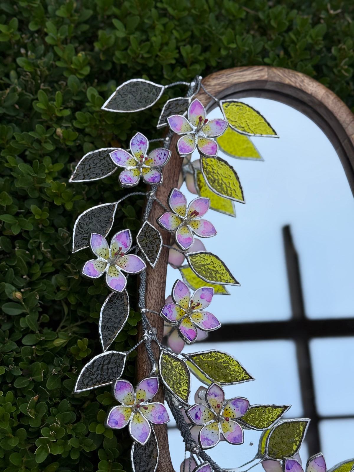 Hand Painted Tropical Flower Stained glass Flower Mirror, 3D Botanical Floral Wall Art ready new