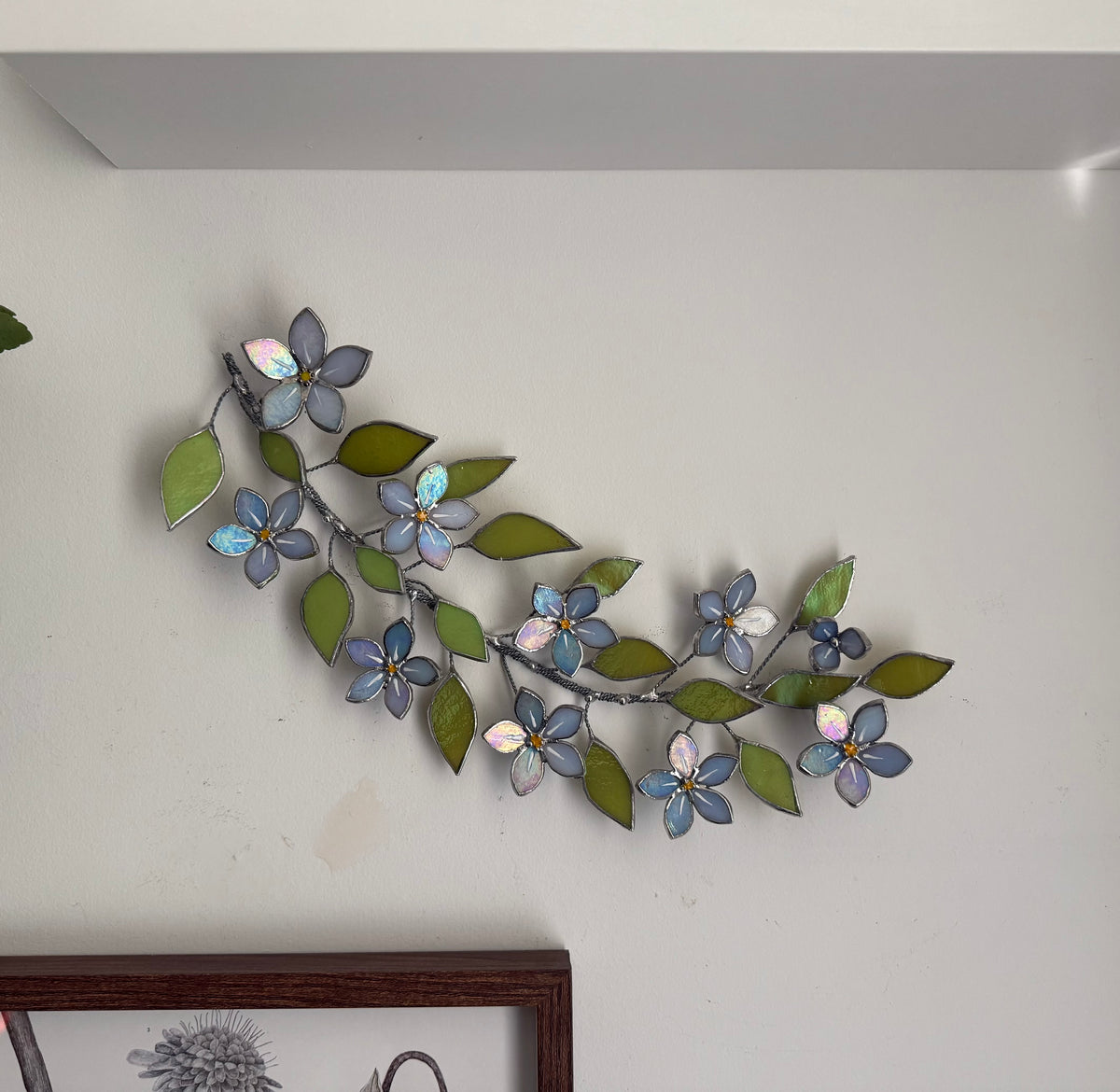 Forget Me Not Branch Stained Glass Wall Decor, Glass Suncatcher Wall Decor