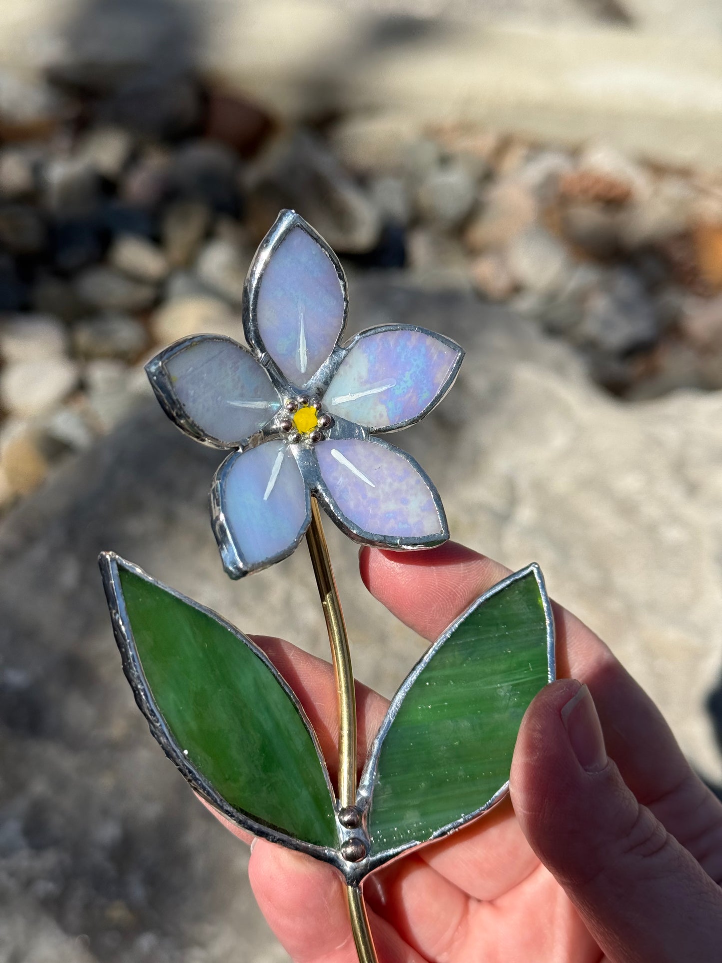 CHOOSE COLOR Forget Me Not Stained Glass Flower Stake for a Plant Pot, Handmade Suncatcher