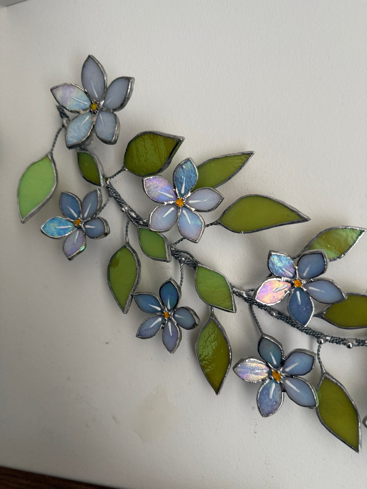 Forget Me Not Branch Stained Glass Wall Decor, Glass Suncatcher Wall Decor