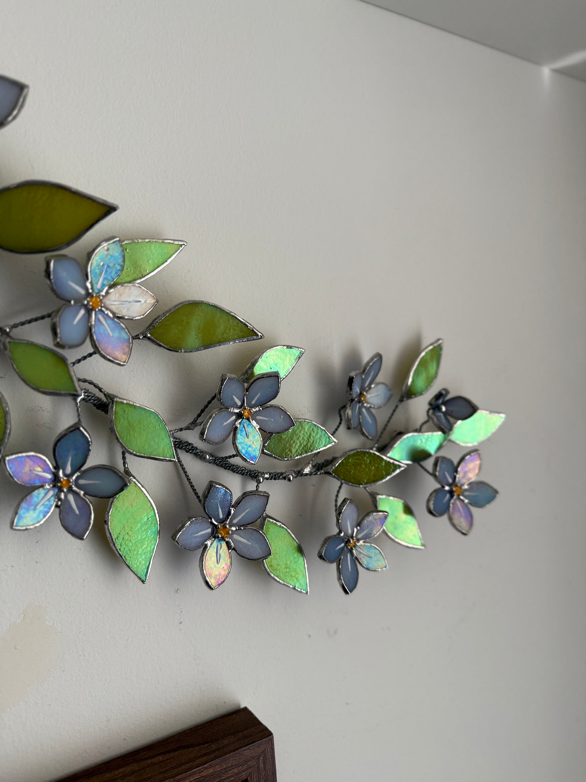 Forget Me Not Branch Stained Glass Wall Decor, Glass Suncatcher Wall Decor