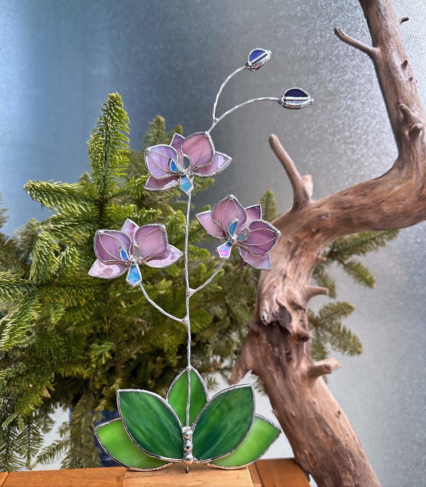 ".Orchid Dusty Rose”, Stained glass flower Suncatcher flower 3D, plant, Wedding Christmas Gift , Outdoor decor