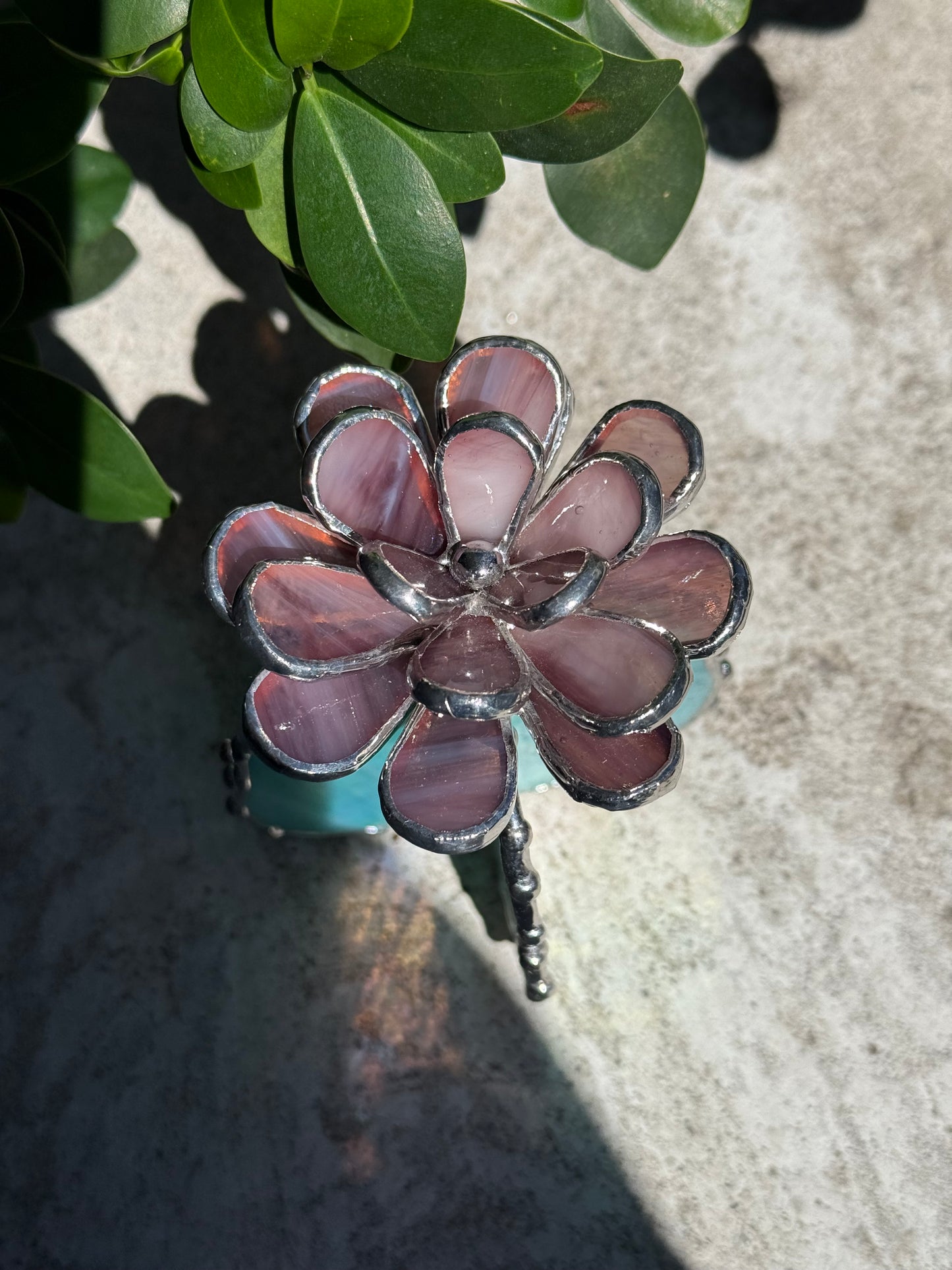"Cactus XL Purple Turquoise Iridescent", Stained glass Succulent 3D, Cacti, house plant for flower pot, Sun catcher, glass art